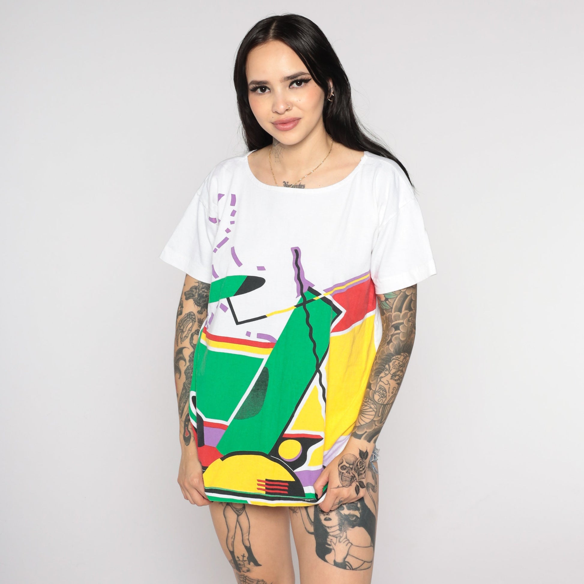 00s Golf Bag Graphic T-Shirt White Stylized Club Print Large L