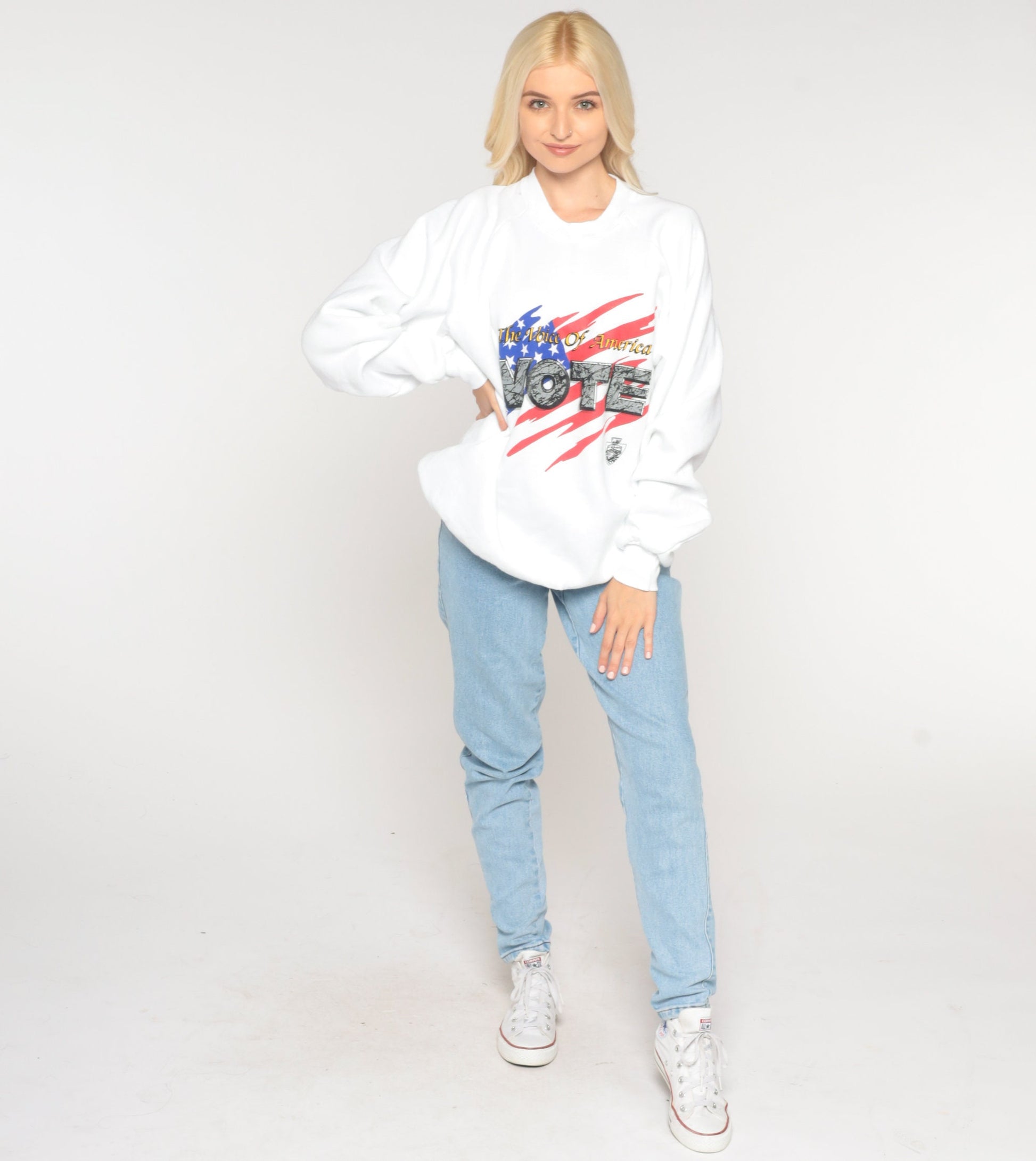 90s Voice of America Vote Sweatshirt Raglan Graphic Crewneck Extra Large