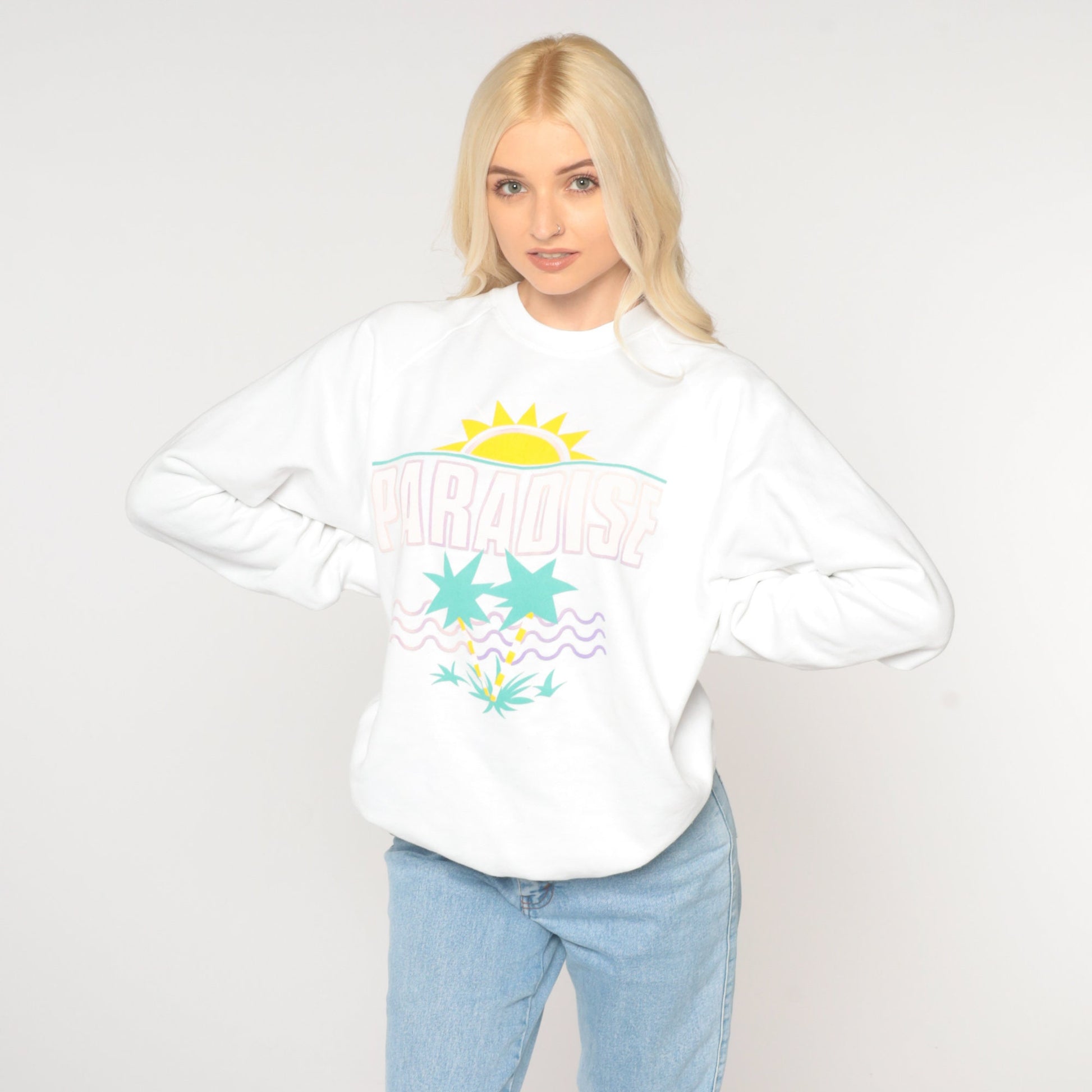 80s Tropical Beach Sunset Paradise Sweatshirt Graphic Crewneck Extra Large XXL