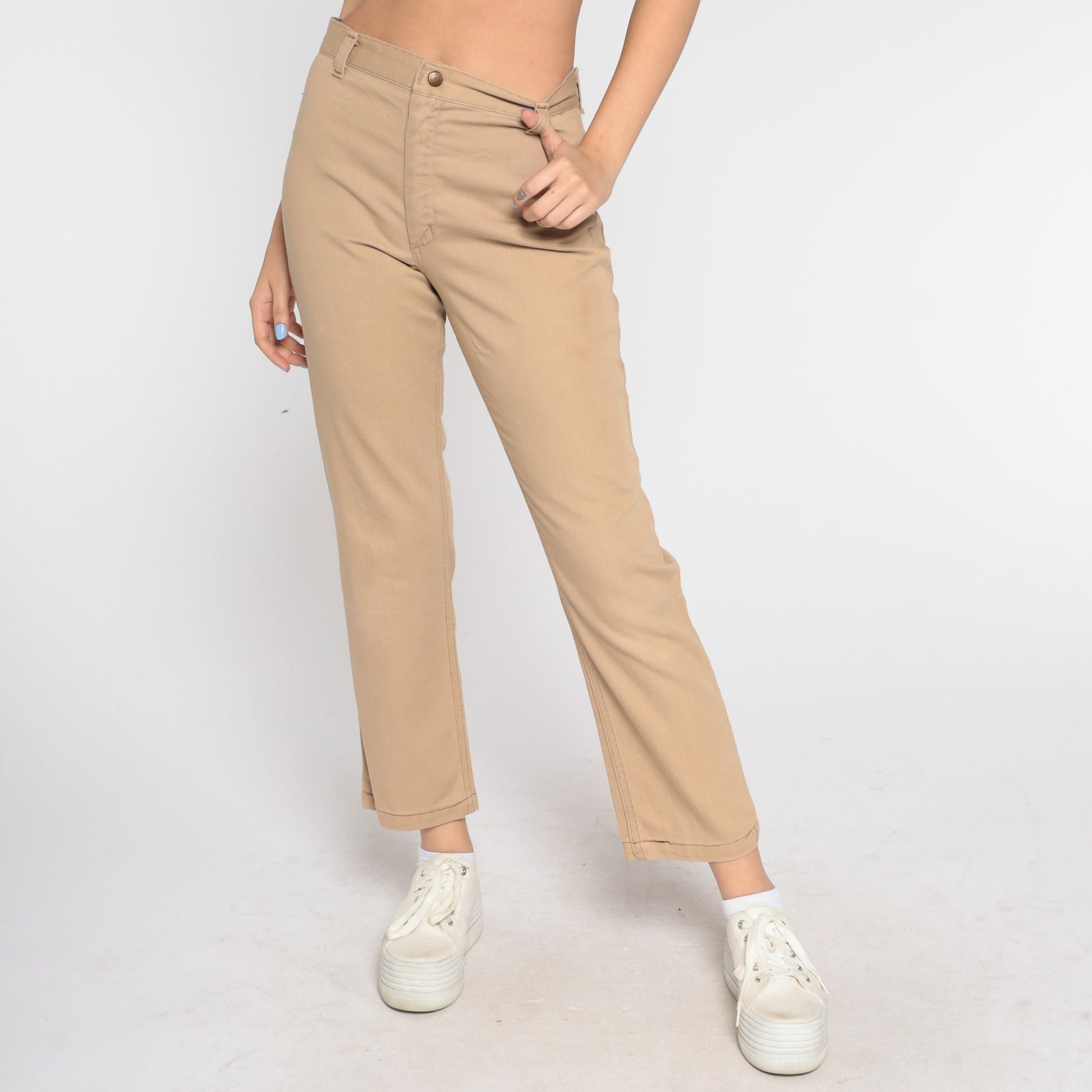 70s Wrangler Tan High-Waist Bootcut Trousers Small S