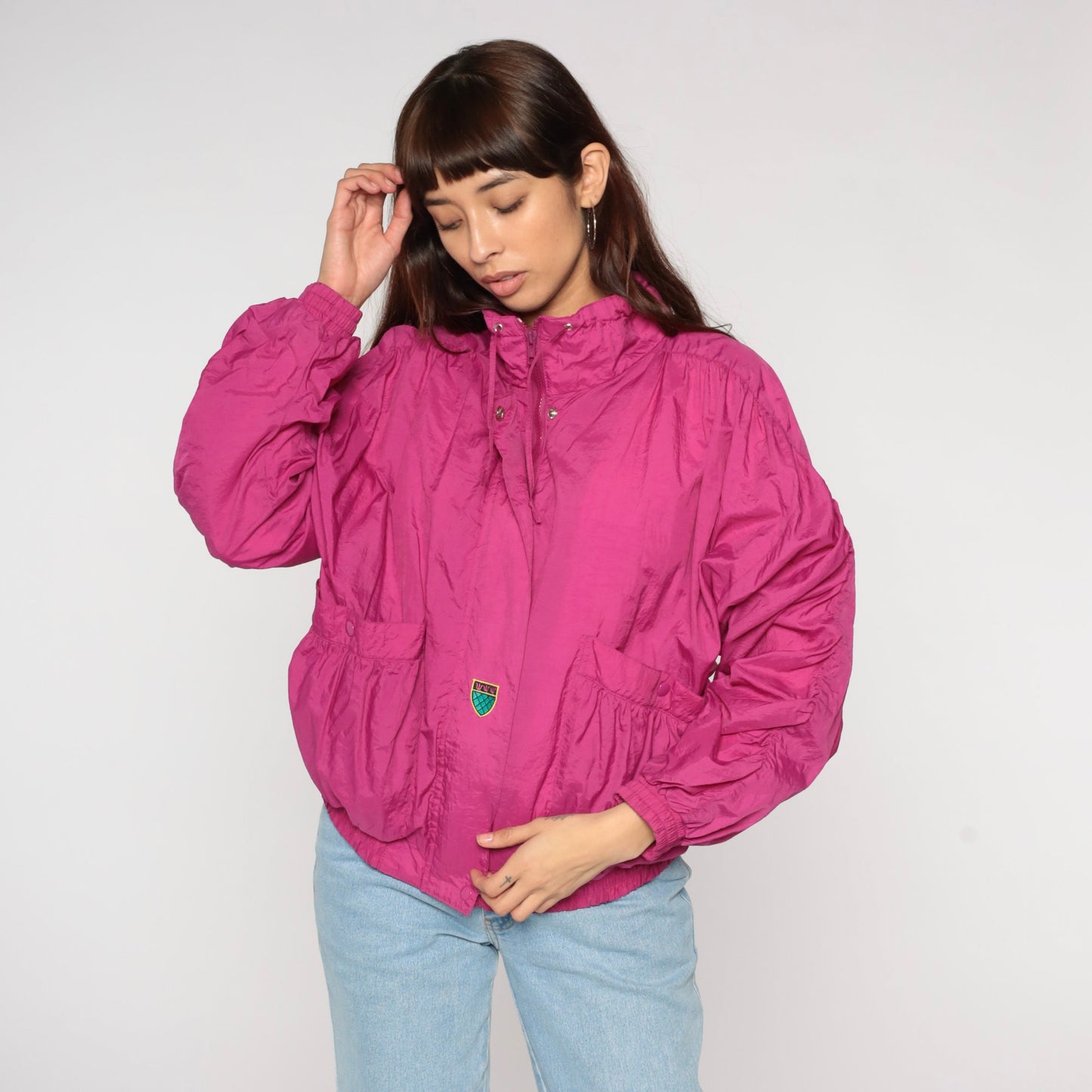 90s Gitano Hot Pink Windbreaker Jacket Zip Up Medium M