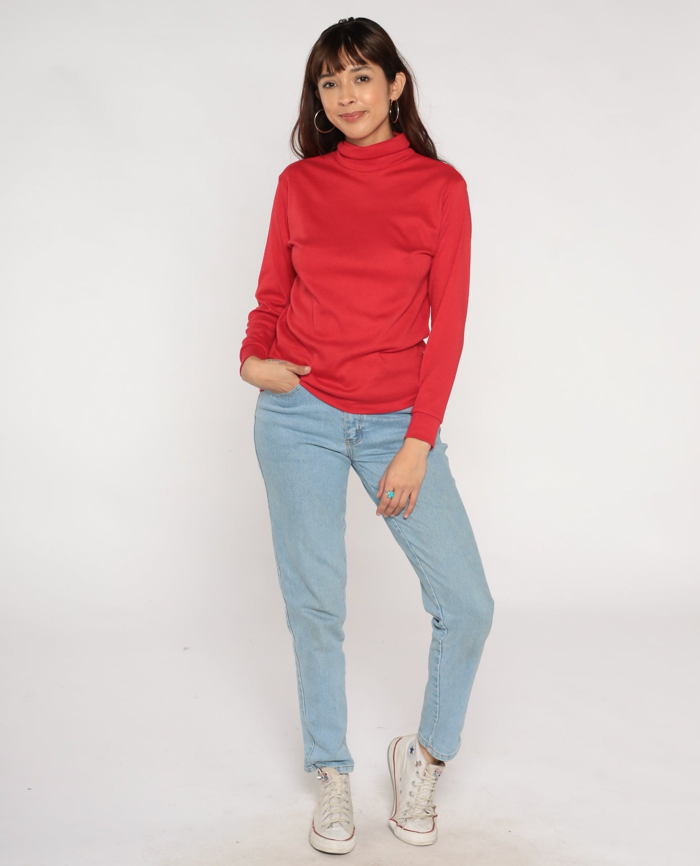 80s Red Turtleneck Long Sleeve Top Medium M