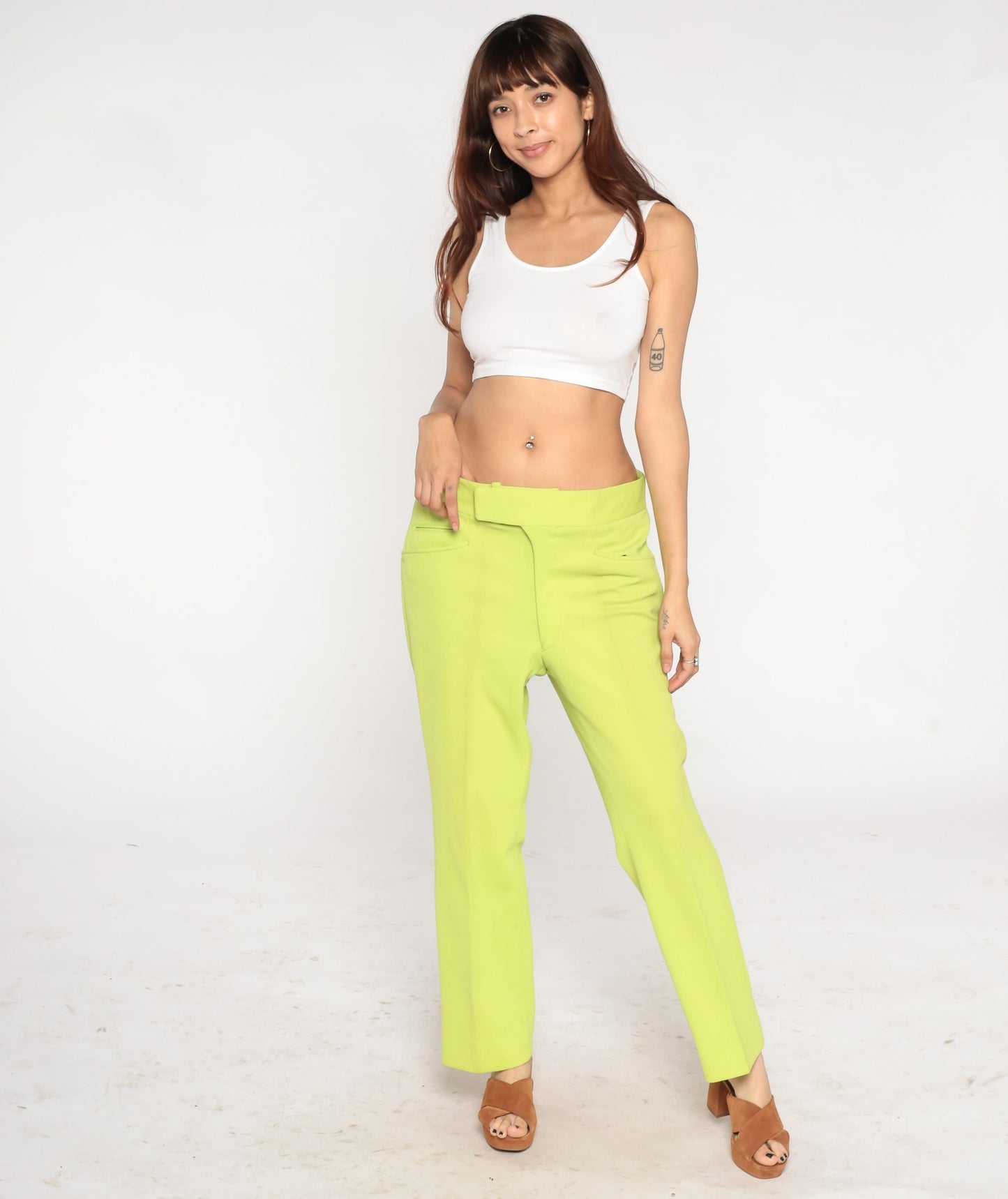 70s Chartreuse Straight Leg Trousers High Rise Mens 36