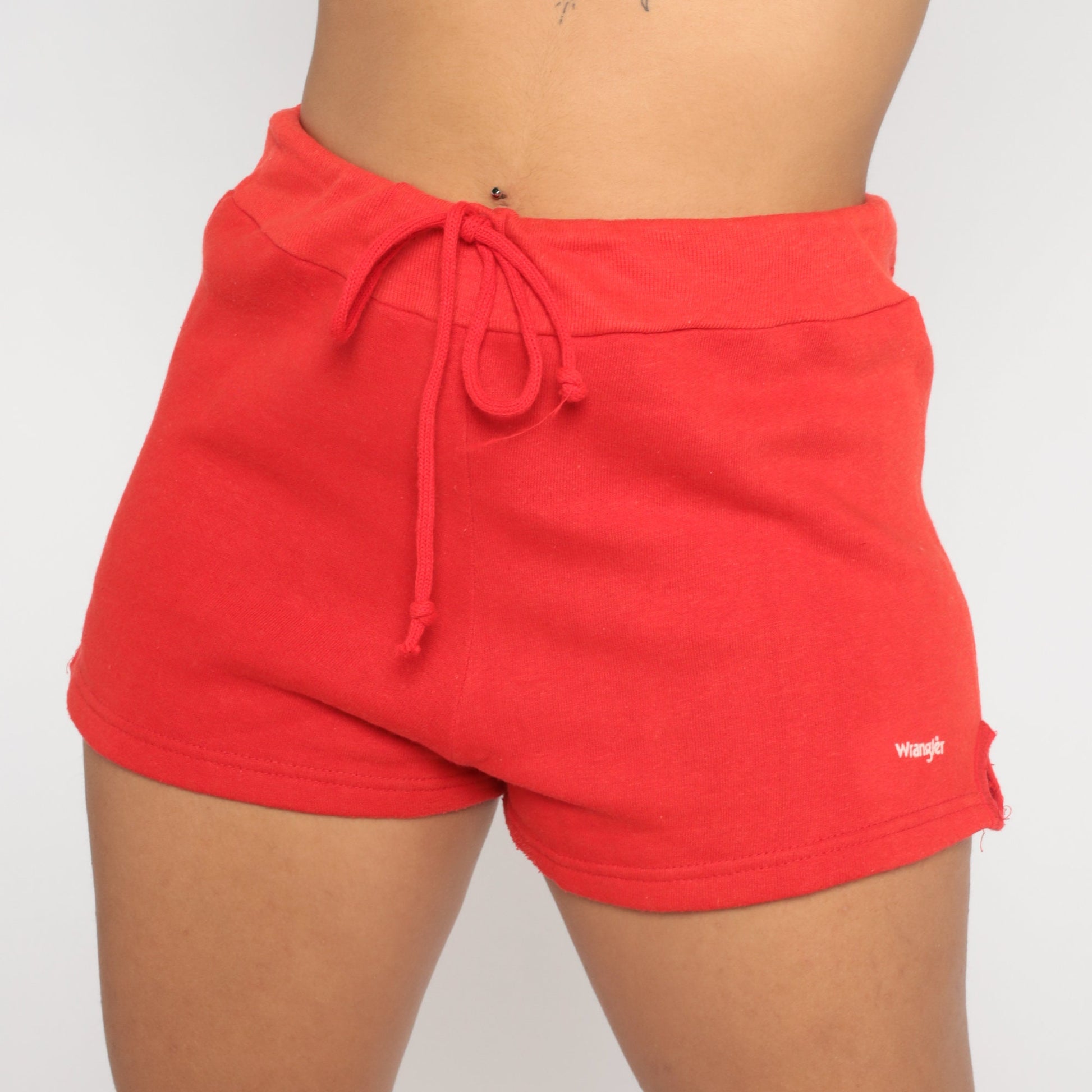 80s Wrangler Red Sweat Shorts Drawstring High Waist Large L