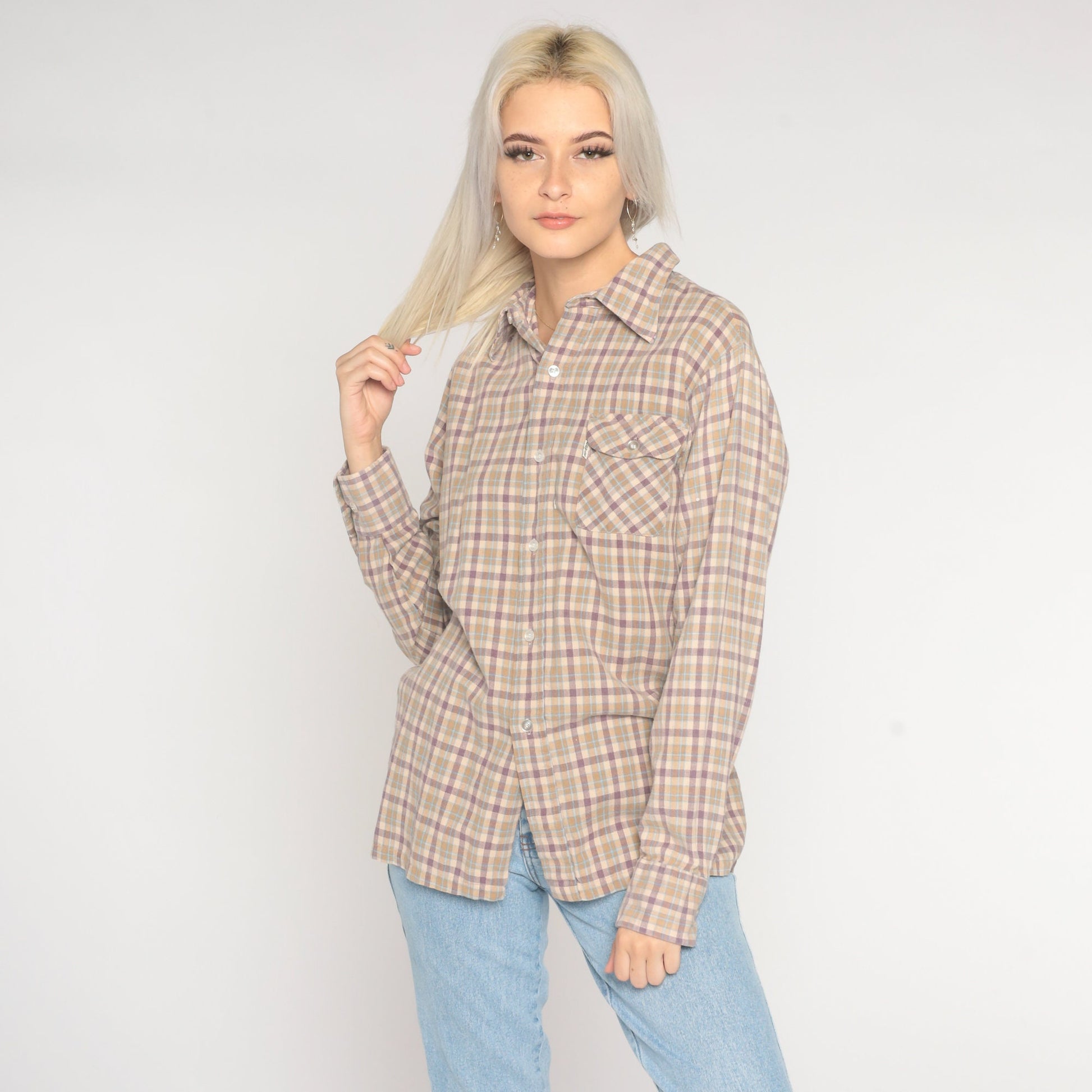 80s Levi's Plaid Flannel Button-Up Shirt Long Sleeve Medium