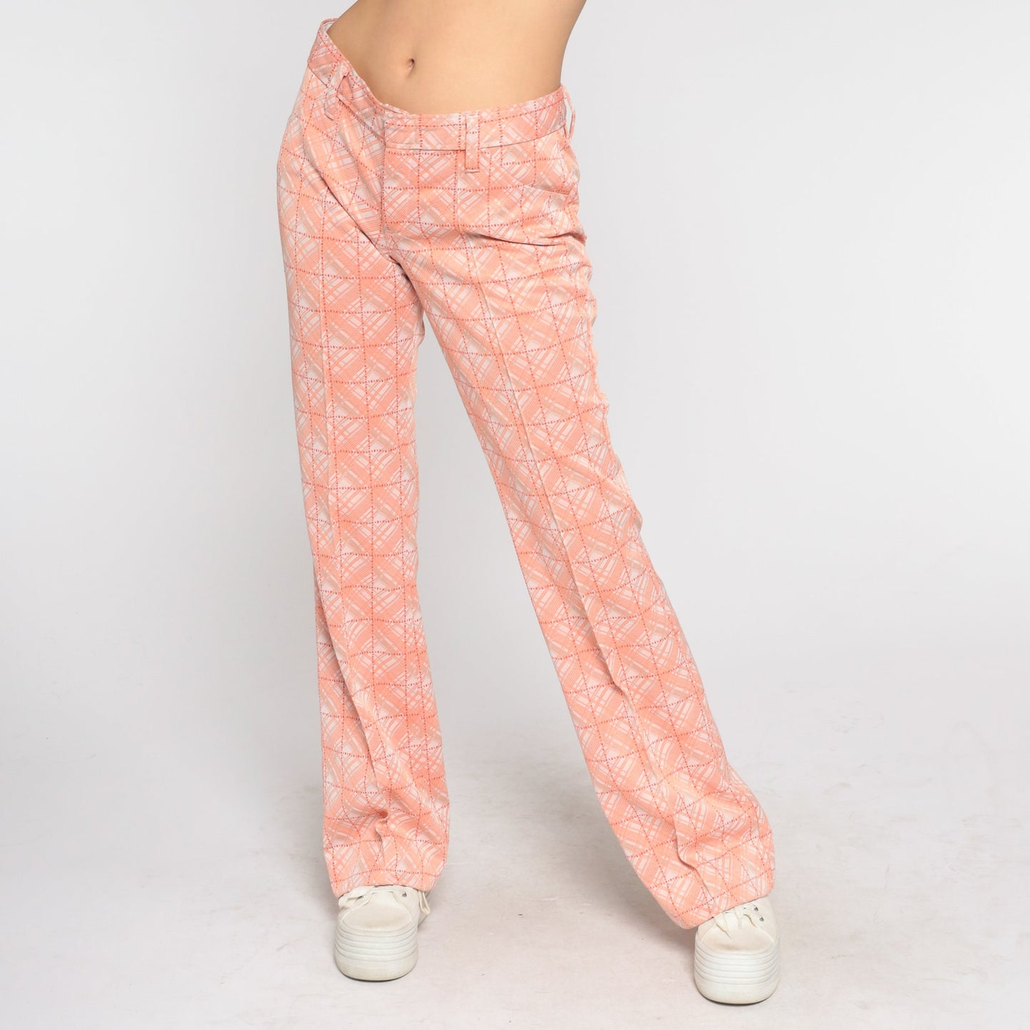 70s H Bar C Ranchwear Bell Bottom Pants Orange Checkered Flared Medium Tall