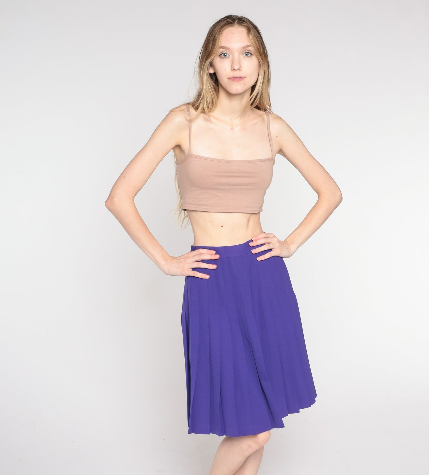 80s Purple Pleated Midi Skirt High Waist Extra Small