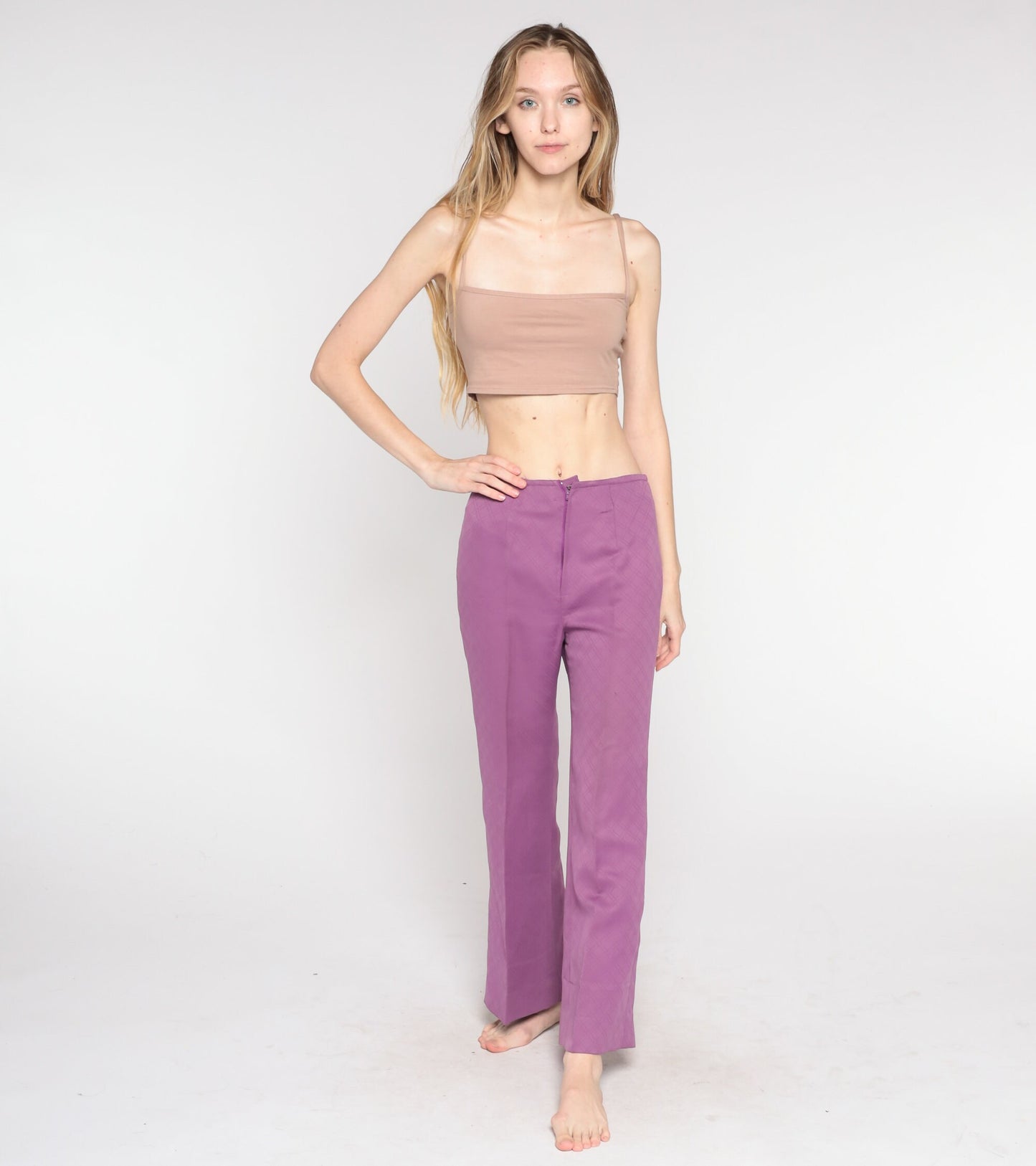 70s Purple Bell Bottom Pants High Waist Wide Leg Trousers Small