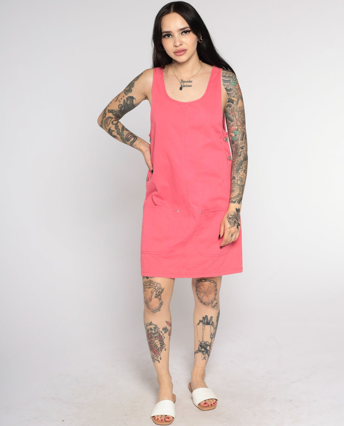 90s Pink Cotton Jumper Dress Mini Shift Pinafore Small