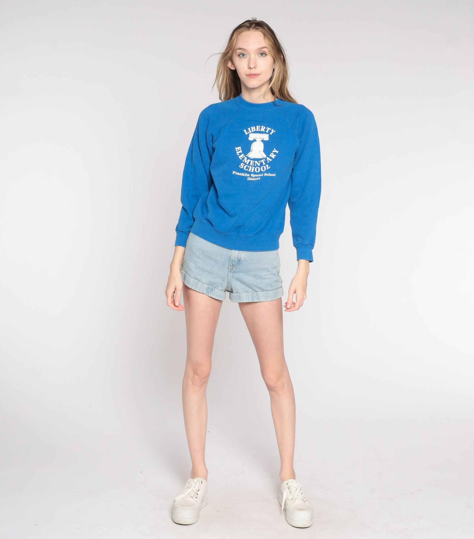 80s Liberty Elementary School Franklin Tennessee Sweatshirt Blue Raglan Small