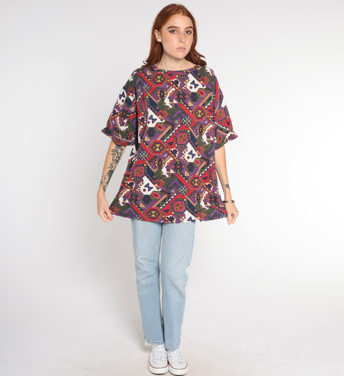 90s Southwestern Graphic T-Shirt Purple Aztec Print Extra Large XL
