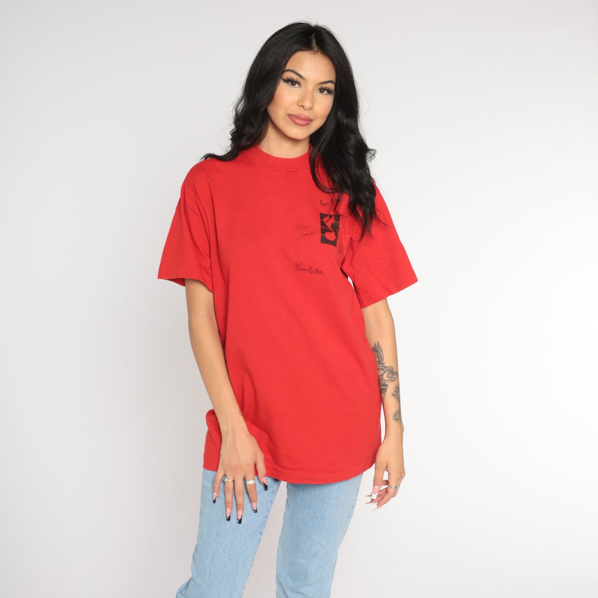 90s Spontaneous Combustion Band Tee Autographed Red Graphic T-Shirt Medium