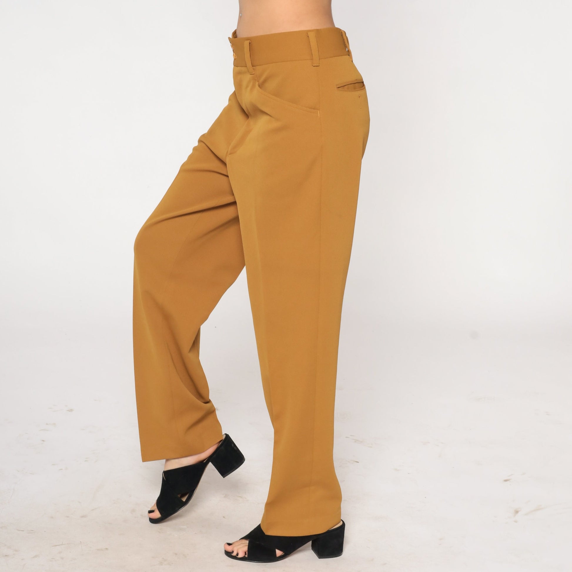70s Brown Straight Leg Trousers High Rise Menswear Slacks Large 34