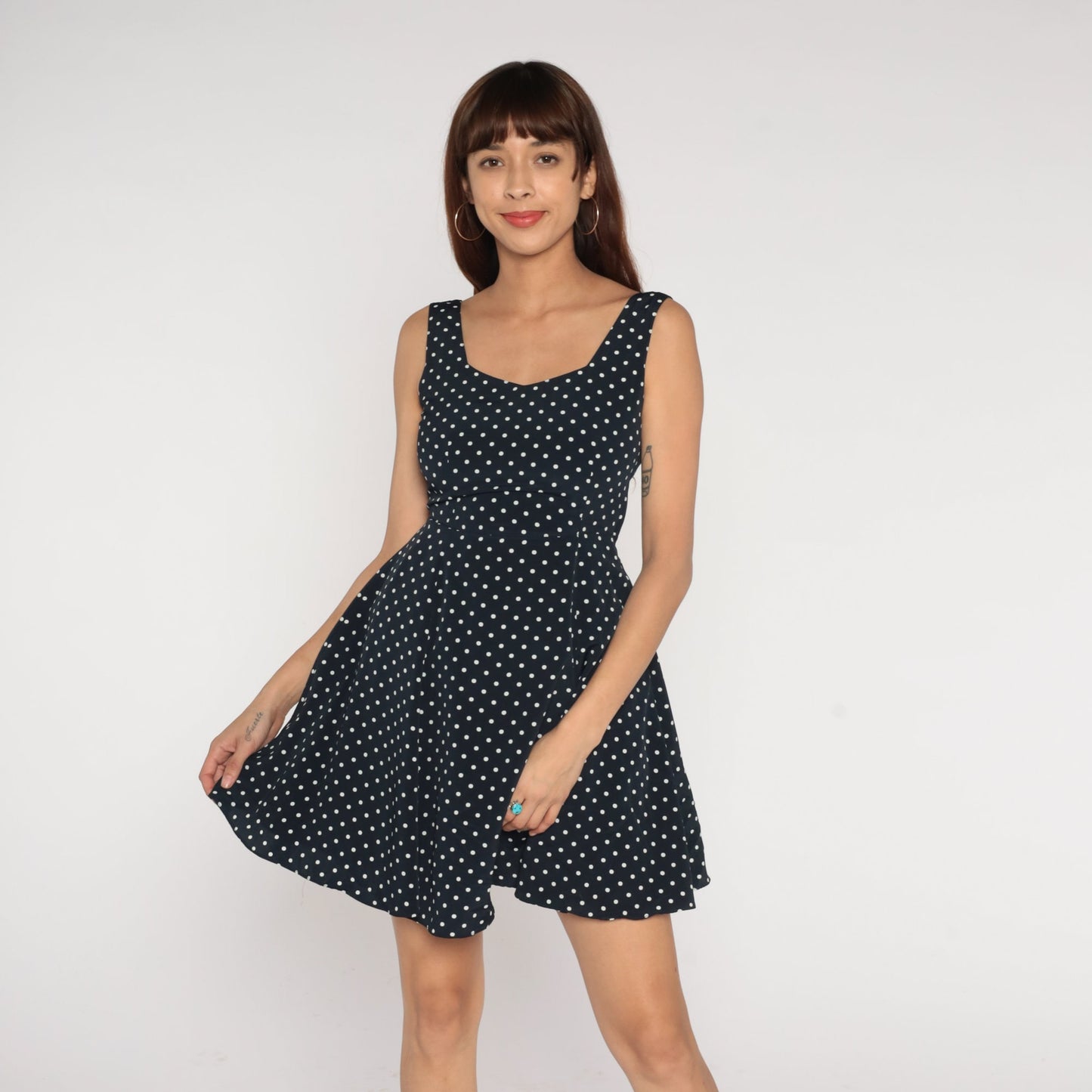 Y2K Black White Polka Dot Mini Dress Sleeveless Cutout Small S