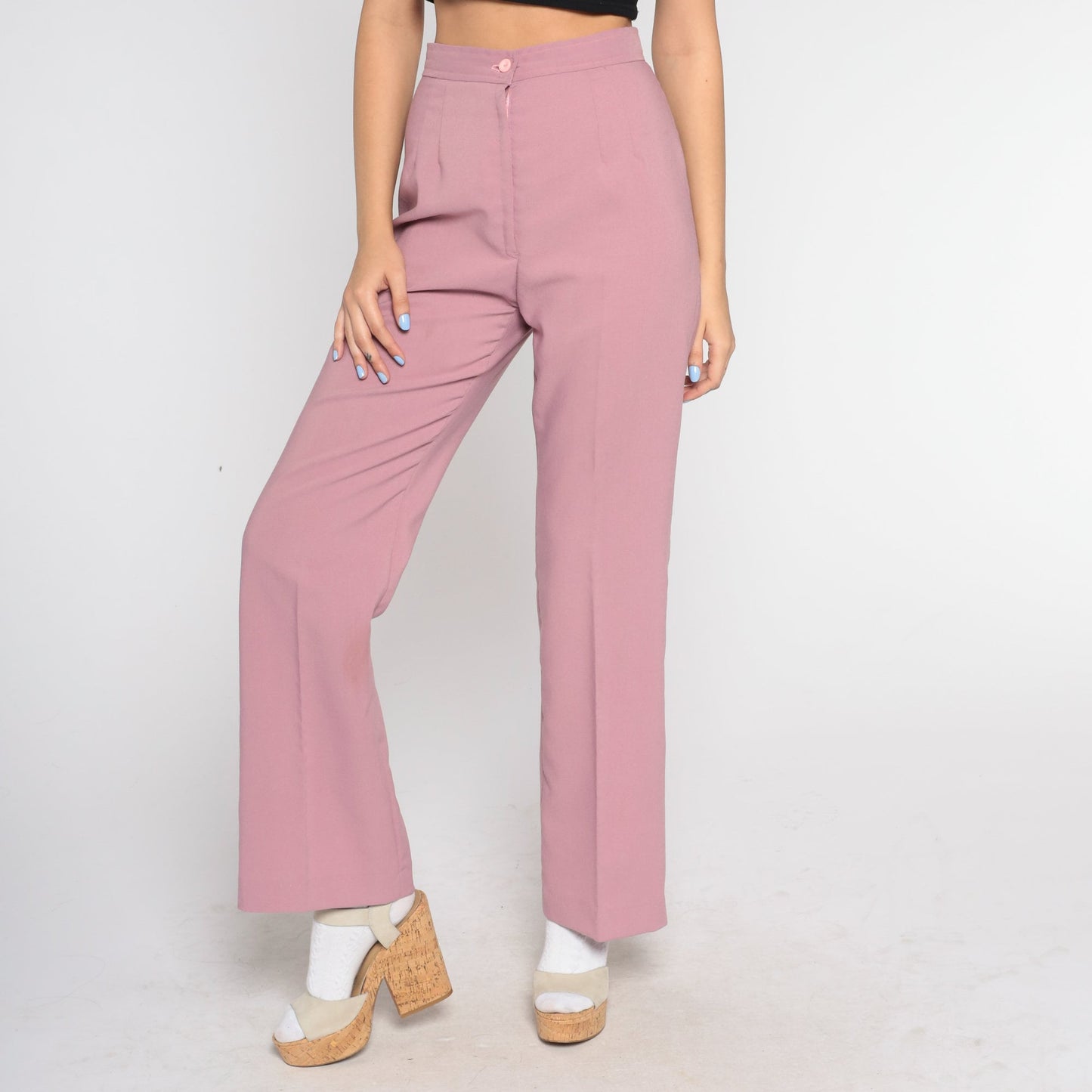 70s Mauve Pink High-Waisted Bell Bottom Pants Small