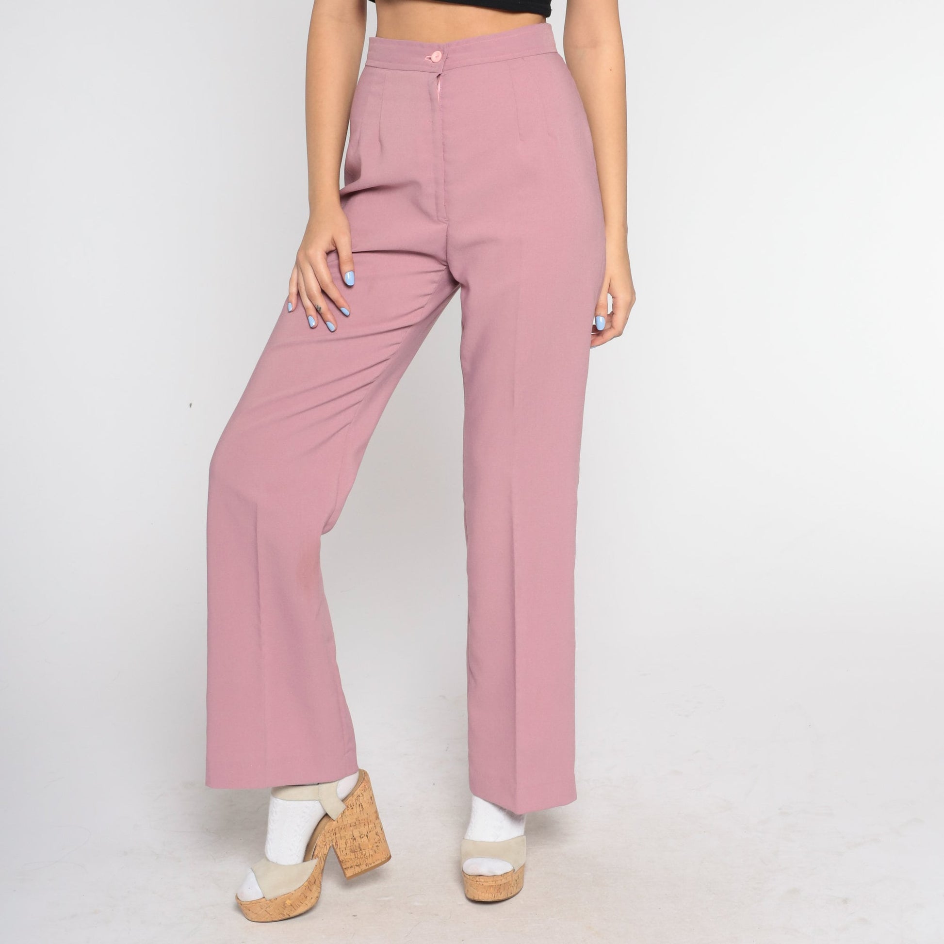 70s Mauve Pink High-Waisted Bell Bottom Pants Small