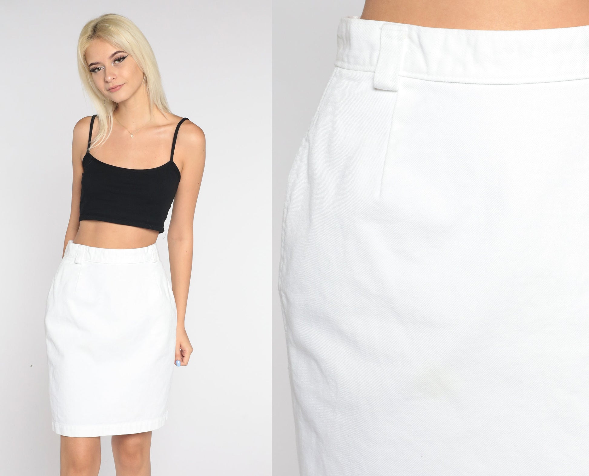 90s Calvin Klein White Denim Mini Skirt High Waisted Pencil Small S