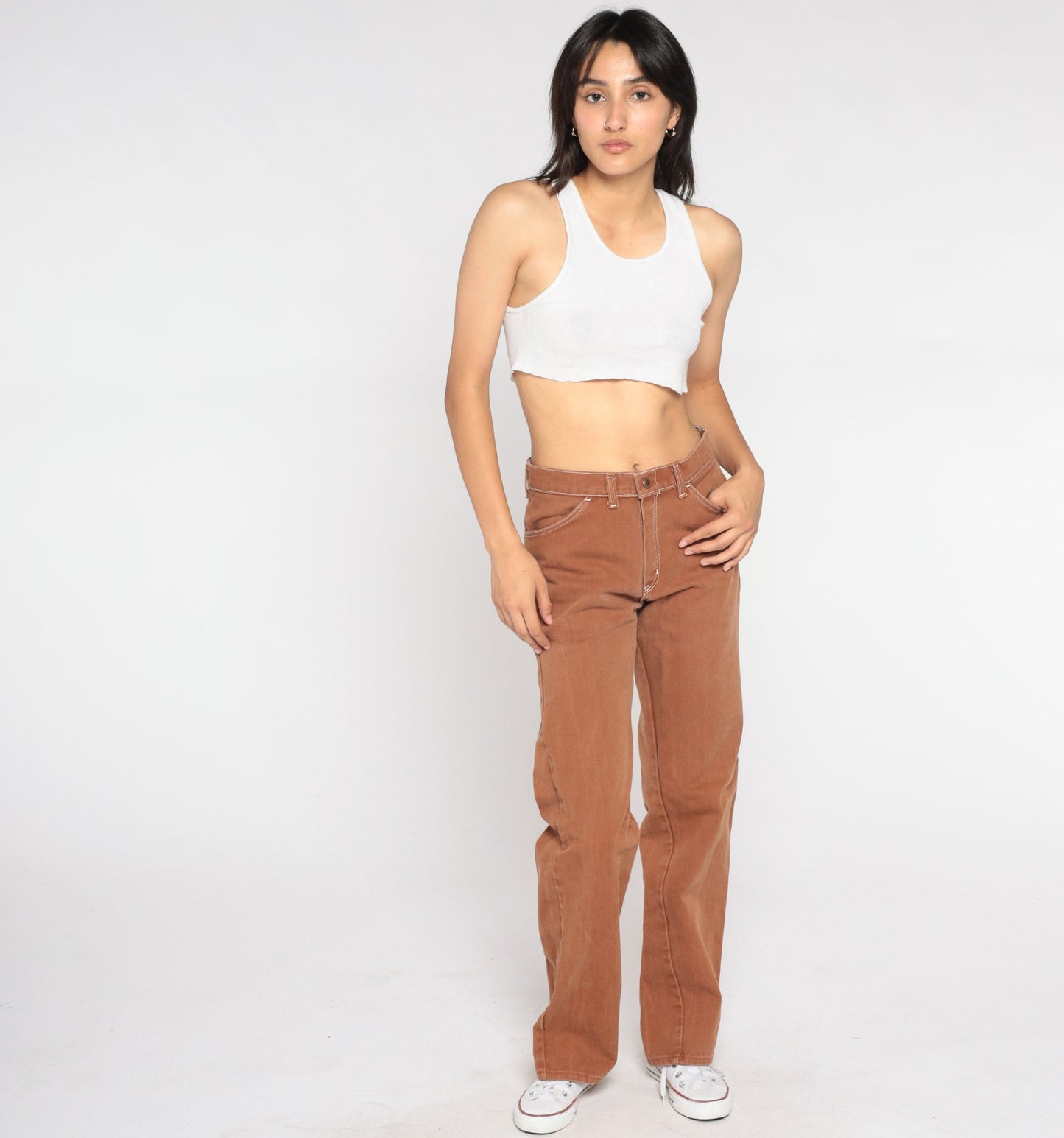 80s Brown Denim High-Waist Straight-Leg Jeans Small