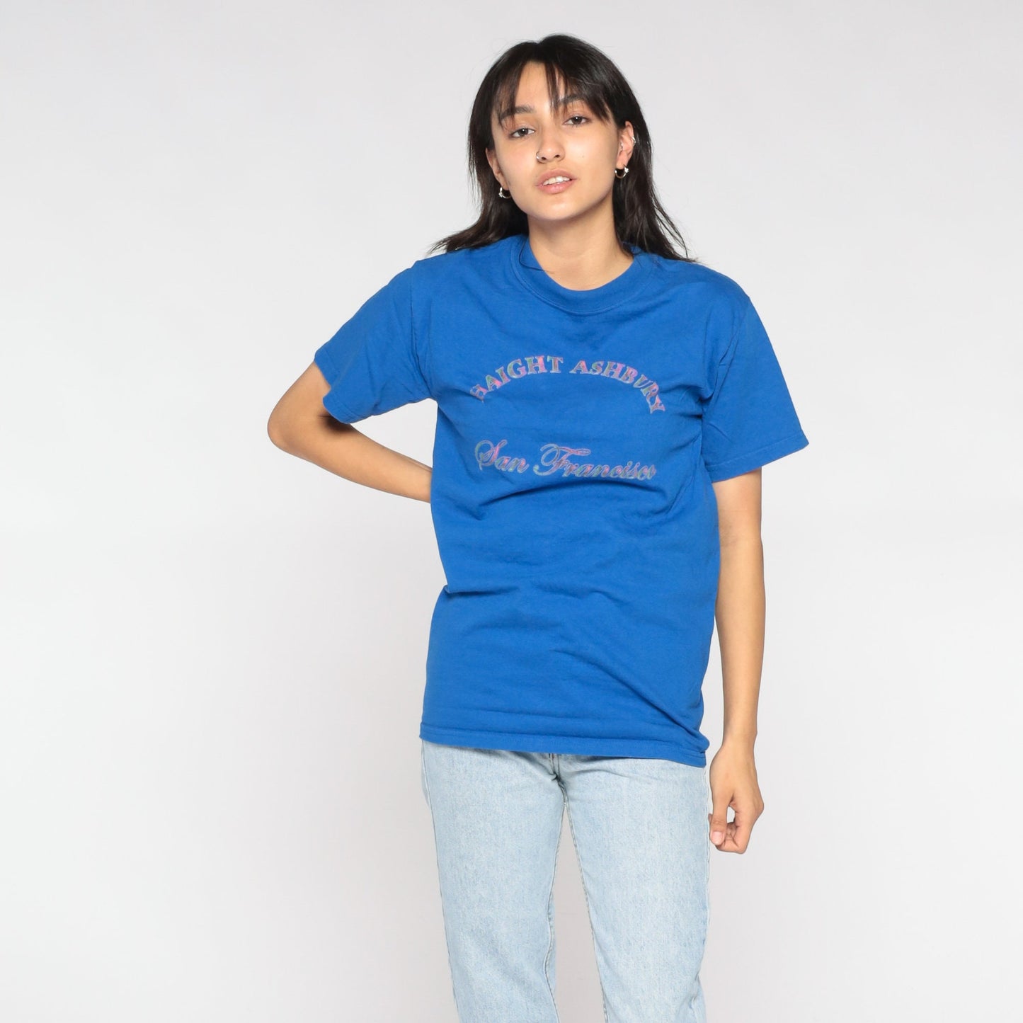 90s Haight Ashbury San Francisco Graphic T-Shirt Blue Cotton Small