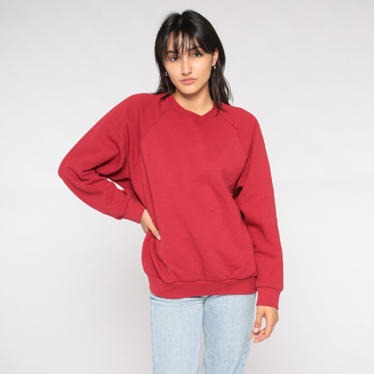 00s Red Raglan Sweatshirt Fruit of the Loom Crewneck Pullover Extra Large XXL