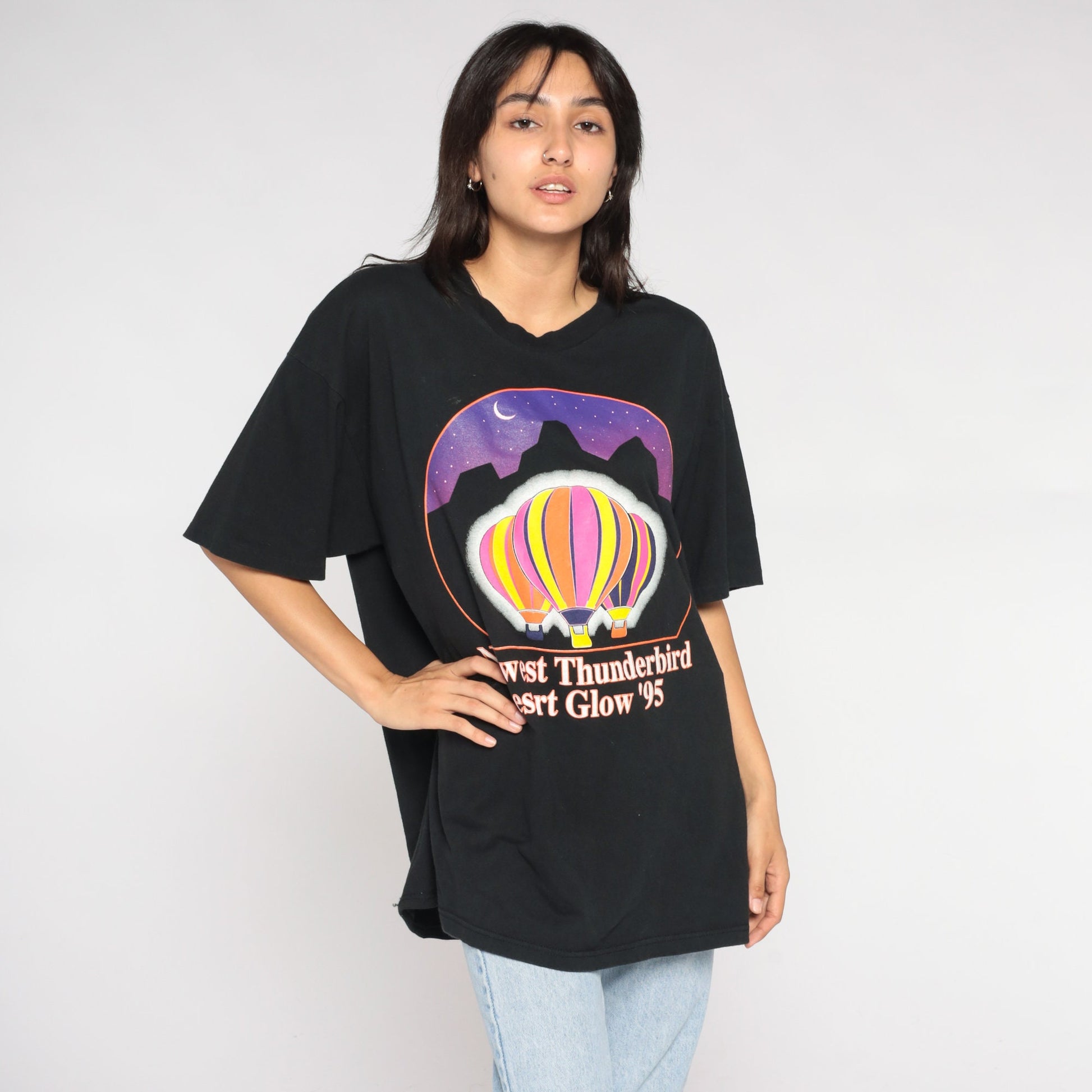 1995 Northwest Thunderbird Desert Glow Hot Air Balloon Graphic Tee Black Large L