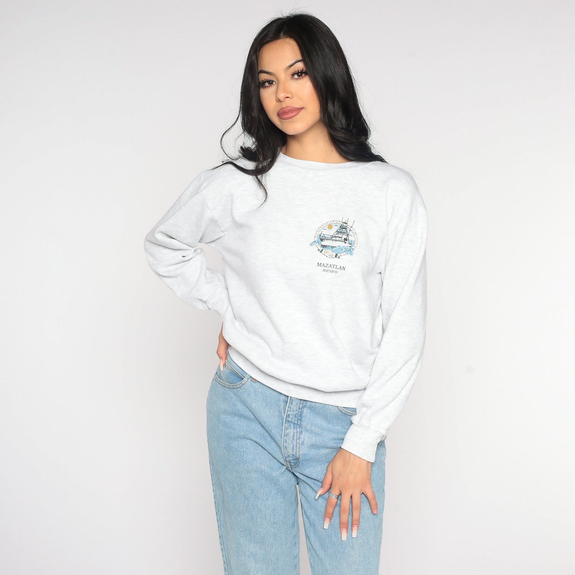 90s Mazatlan Mexico Fishing Sweatshirt Grey Crewneck Small