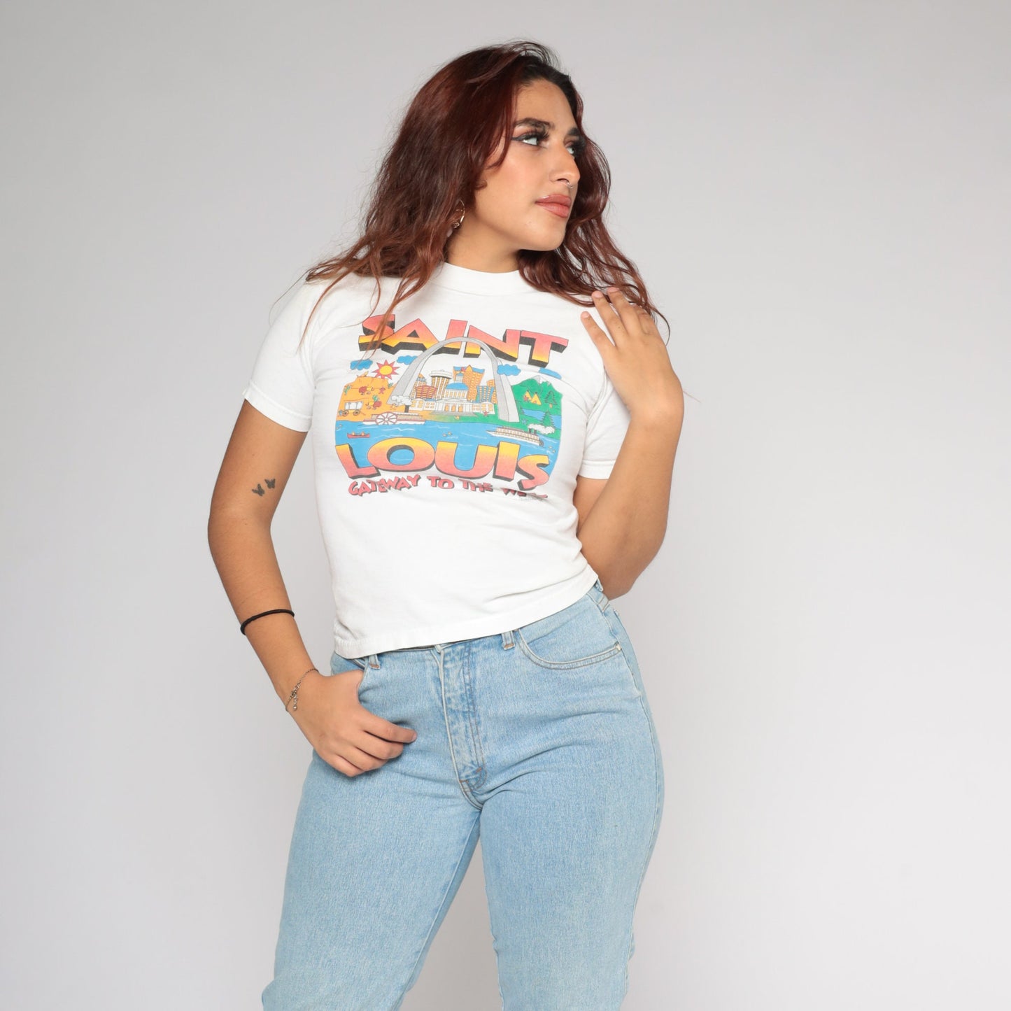 90s St Louis Gateway Arch Graphic T-Shirt White Cotton Tee Extra Small