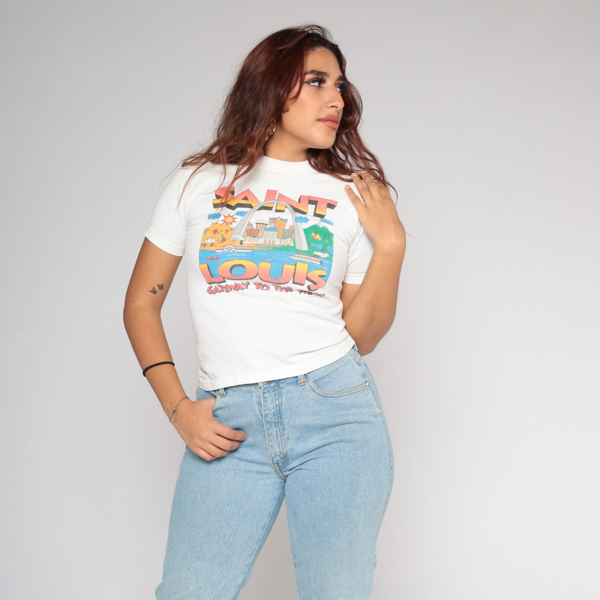 90s St Louis Gateway Arch Graphic T-Shirt White Cotton Tee Extra Small