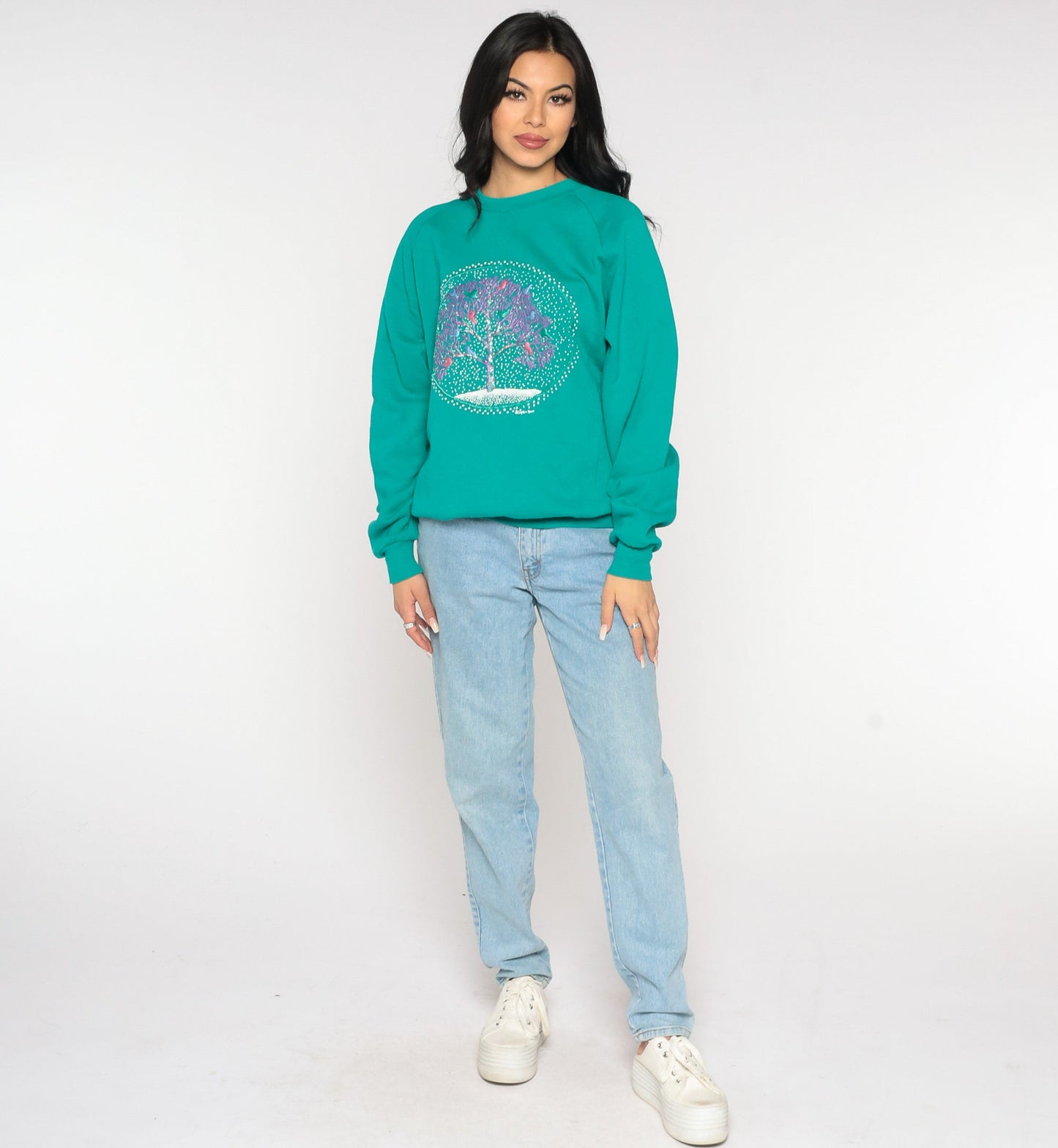 80s Jerzees Bird Tree Raglan Sweatshirt Green Graphic Crewneck Extra Large