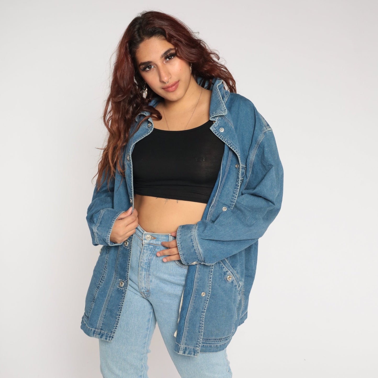 00s Lauren Jeans Co. Blue Denim Snap Jacket Plus Size XXL