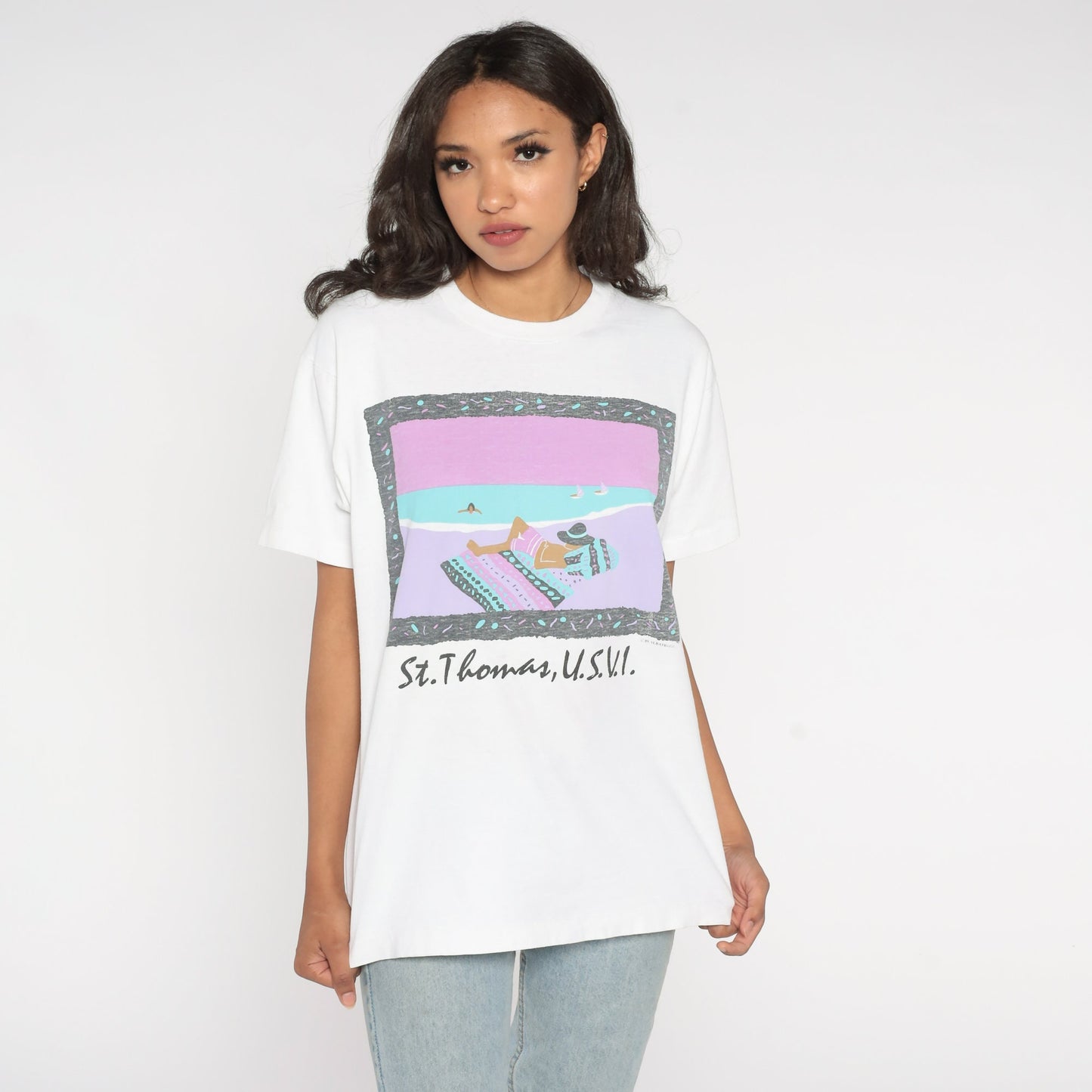 90s St Thomas Virgin Islands Graphic T-Shirt Cotton Beach Tee Medium