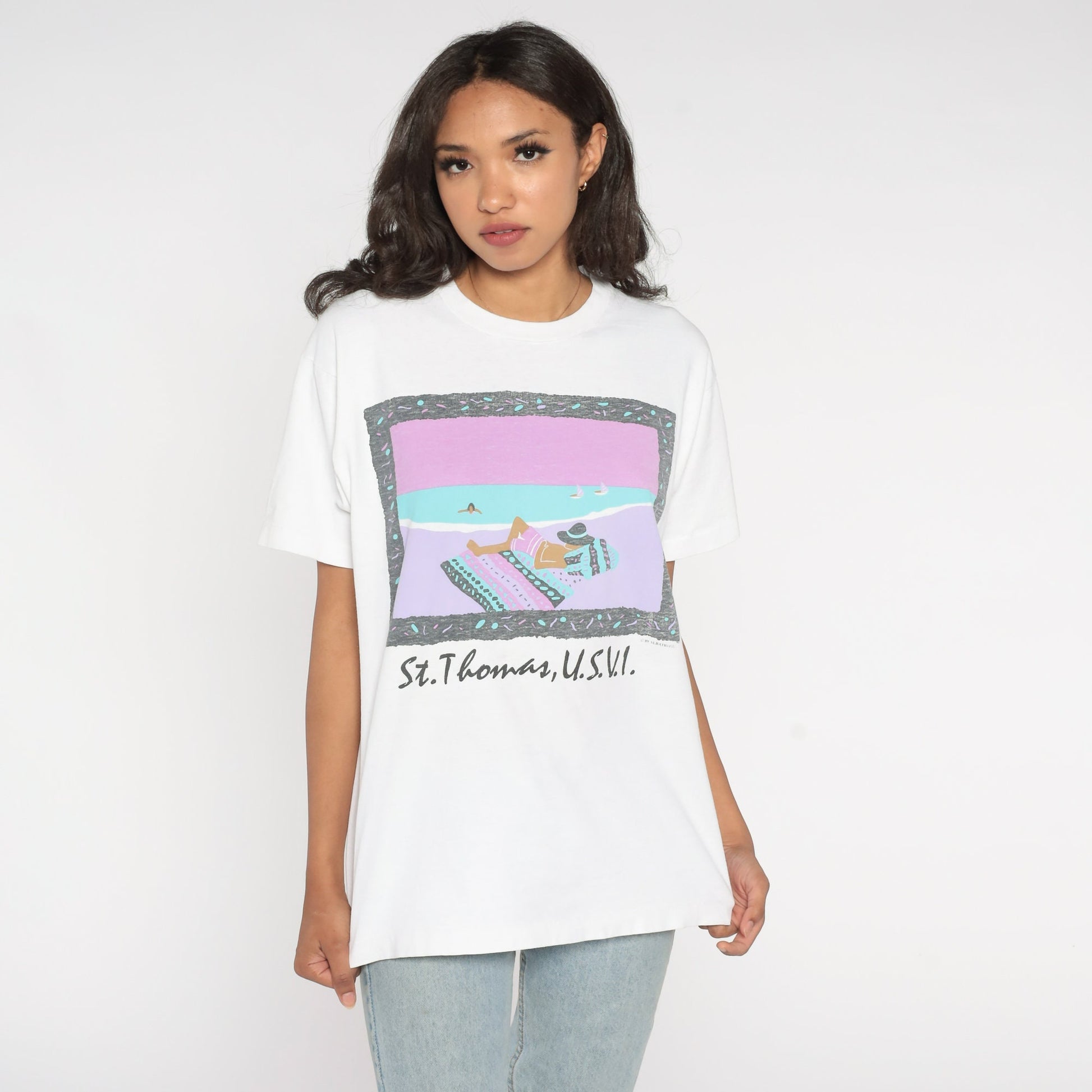 90s St Thomas Virgin Islands Graphic T-Shirt Cotton Beach Tee Medium