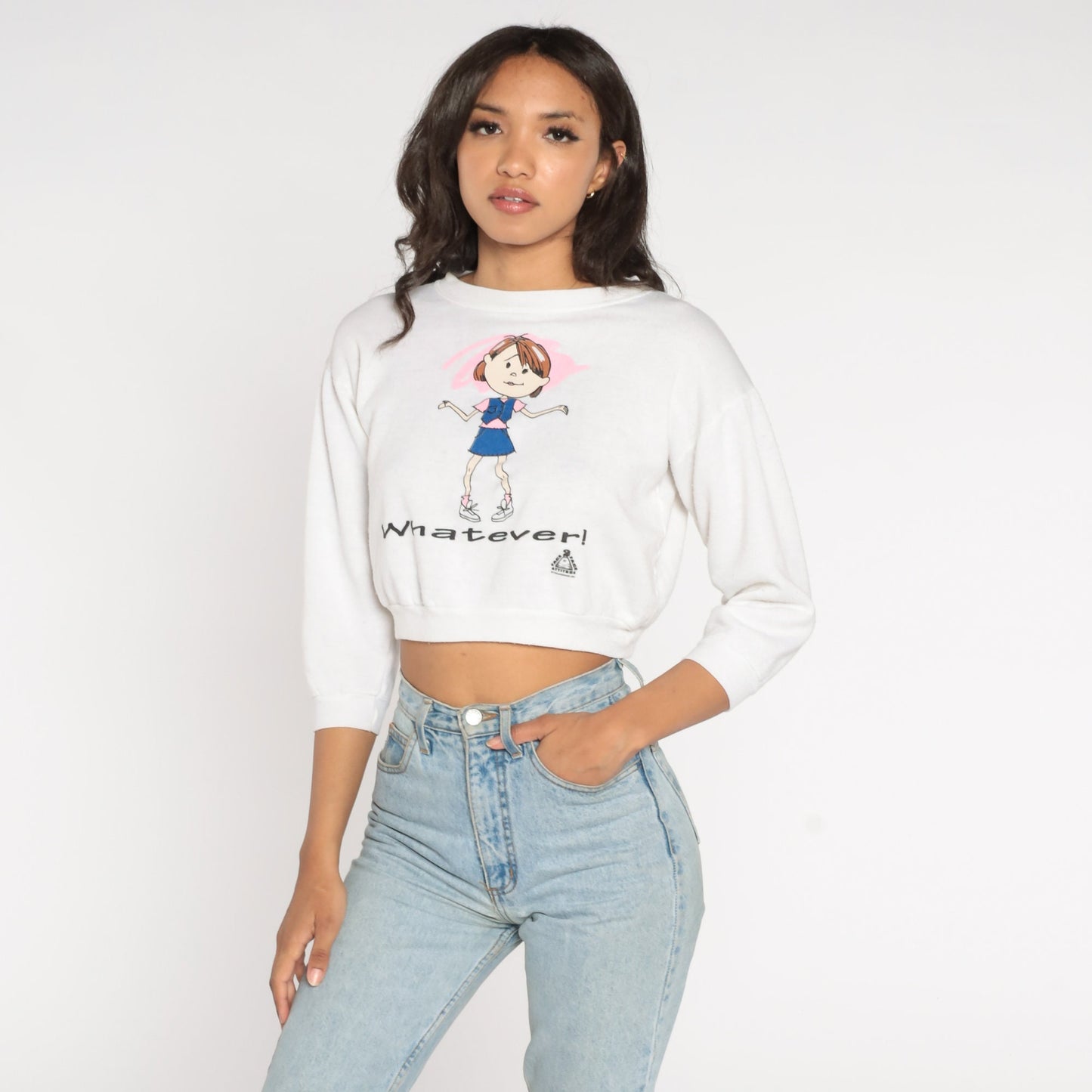 90s Whatever Graphic Cropped Sweatshirt White Sassy Girl Small S