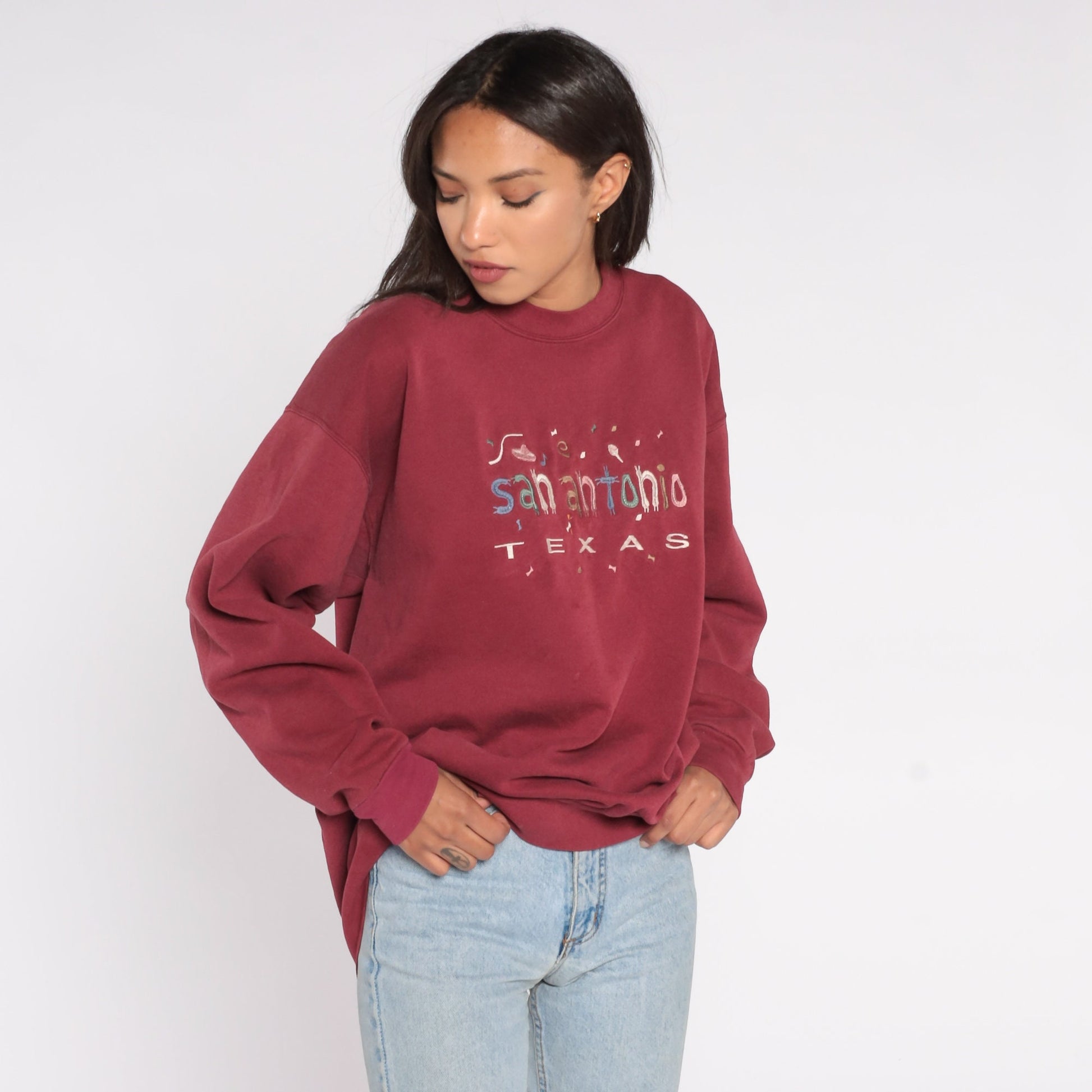 90s San Antonio Texas Sweatshirt Burgundy Oneita Crewneck Extra Large XXL
