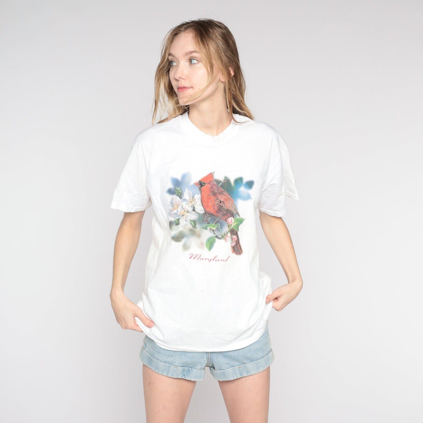 90s Maryland Northern Cardinal Graphic T-Shirt Red Bird Tee Large L
