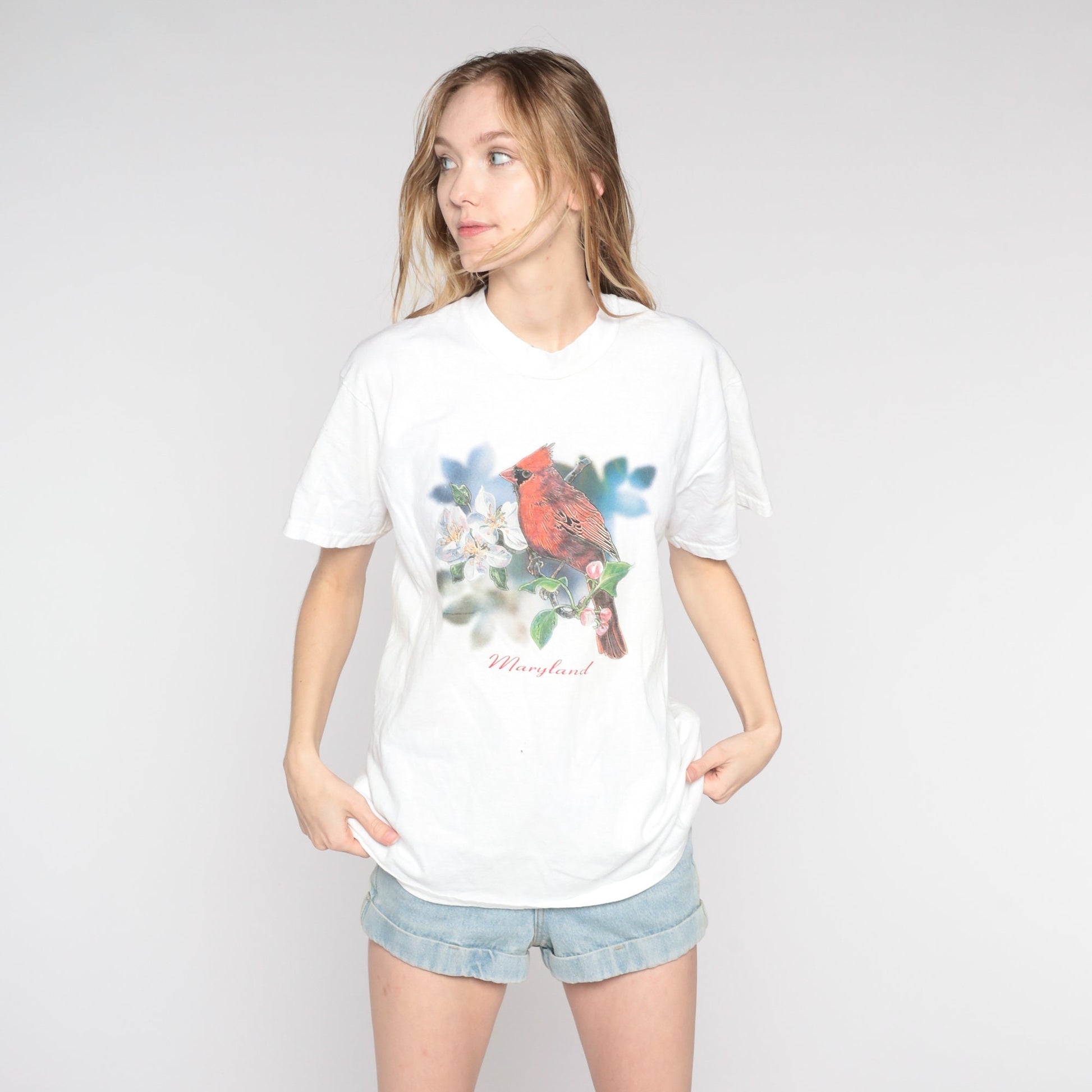 90s Maryland Northern Cardinal Graphic T-Shirt Red Bird Tee Large L