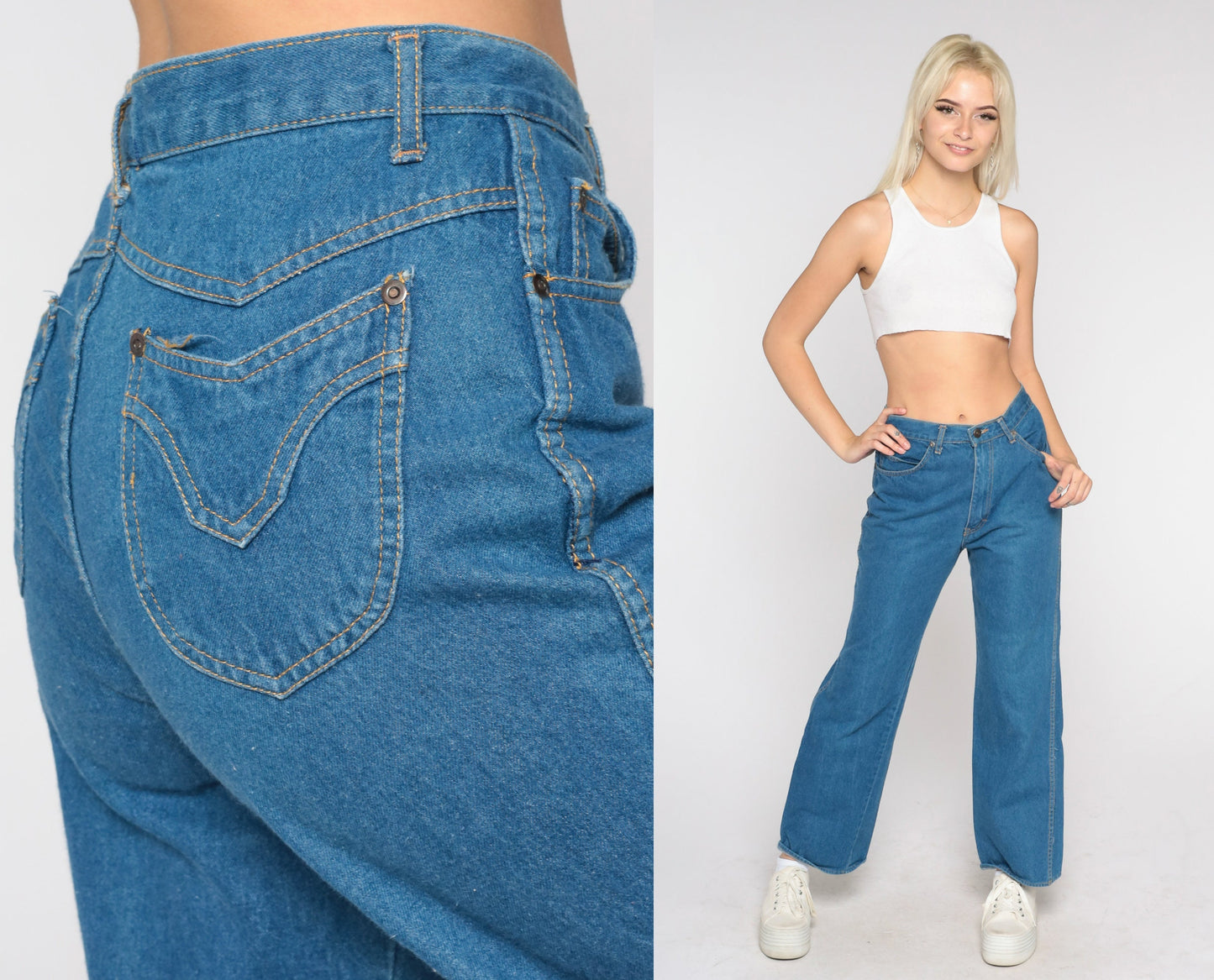 70s High Waisted Straight Leg Jeans Blue Denim Medium 29