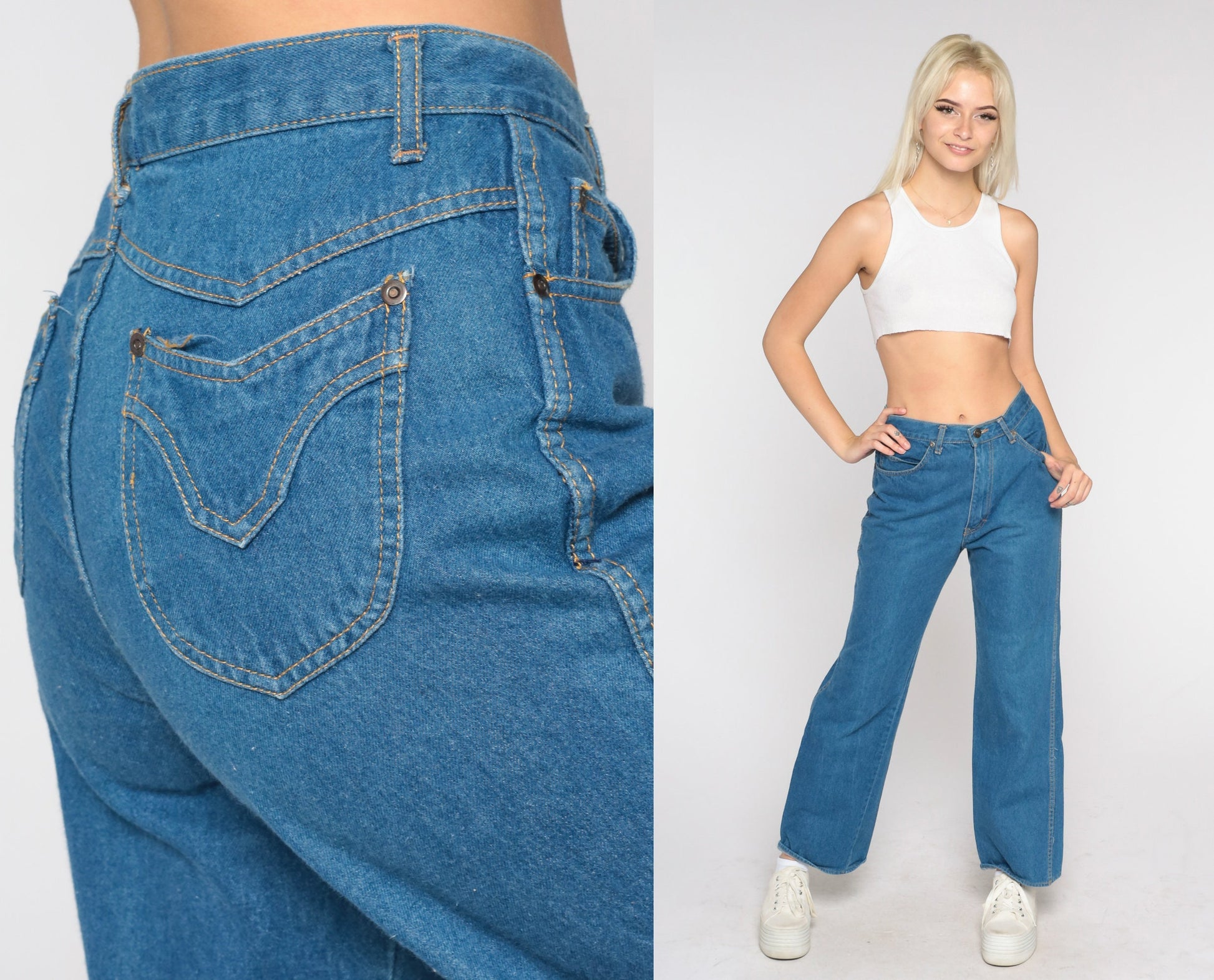 70s High Waisted Straight Leg Jeans Blue Denim Medium 29