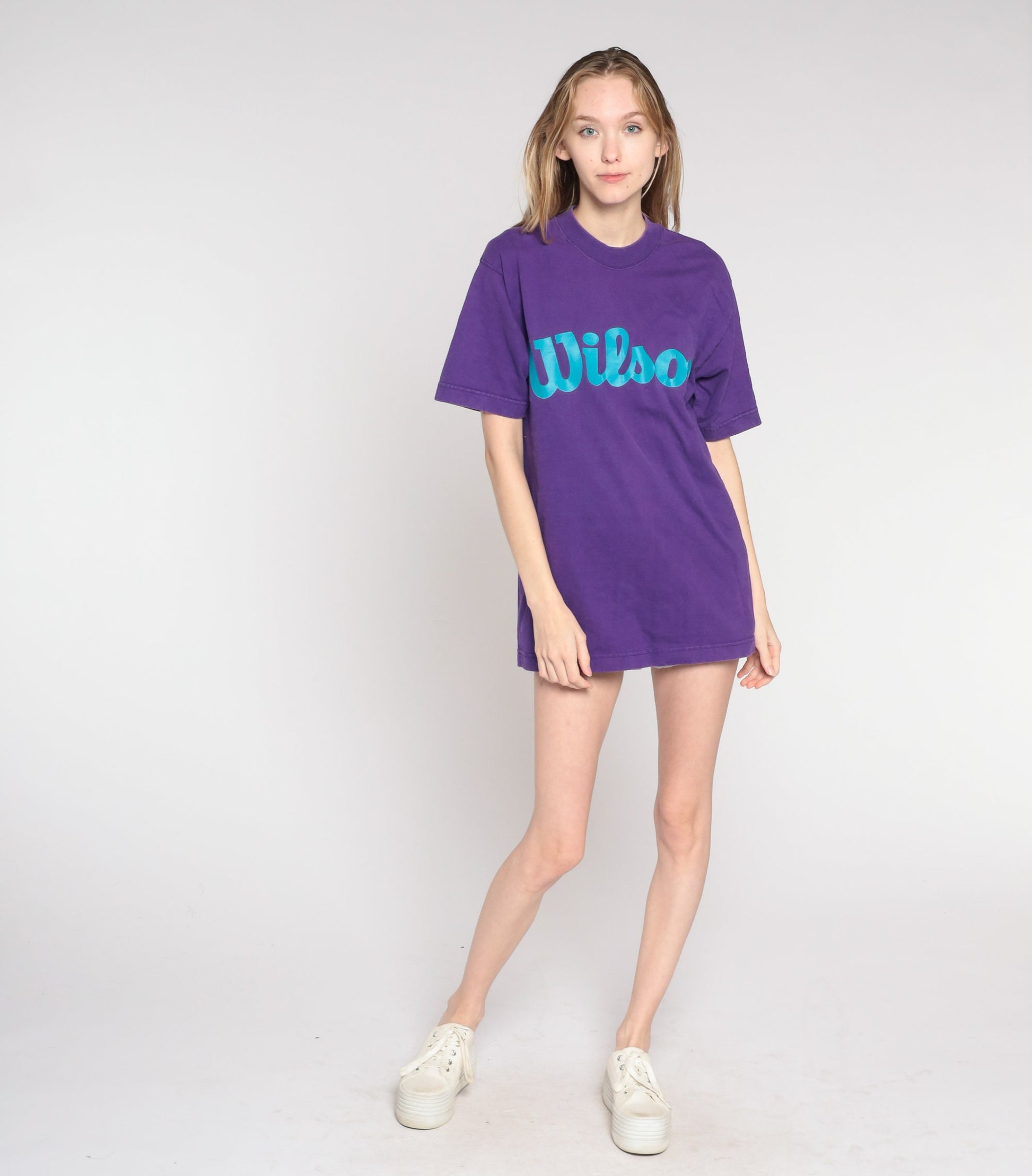 90s Wilson Purple Spellout Graphic T-Shirt Cotton Medium