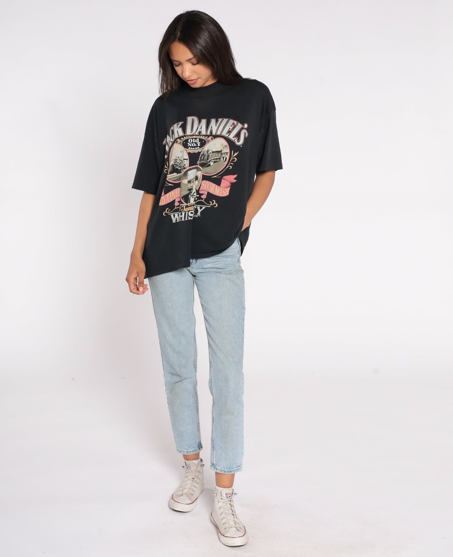 1989 Jack Daniel's Whiskey Graphic T-Shirt Black Cotton Extra Large