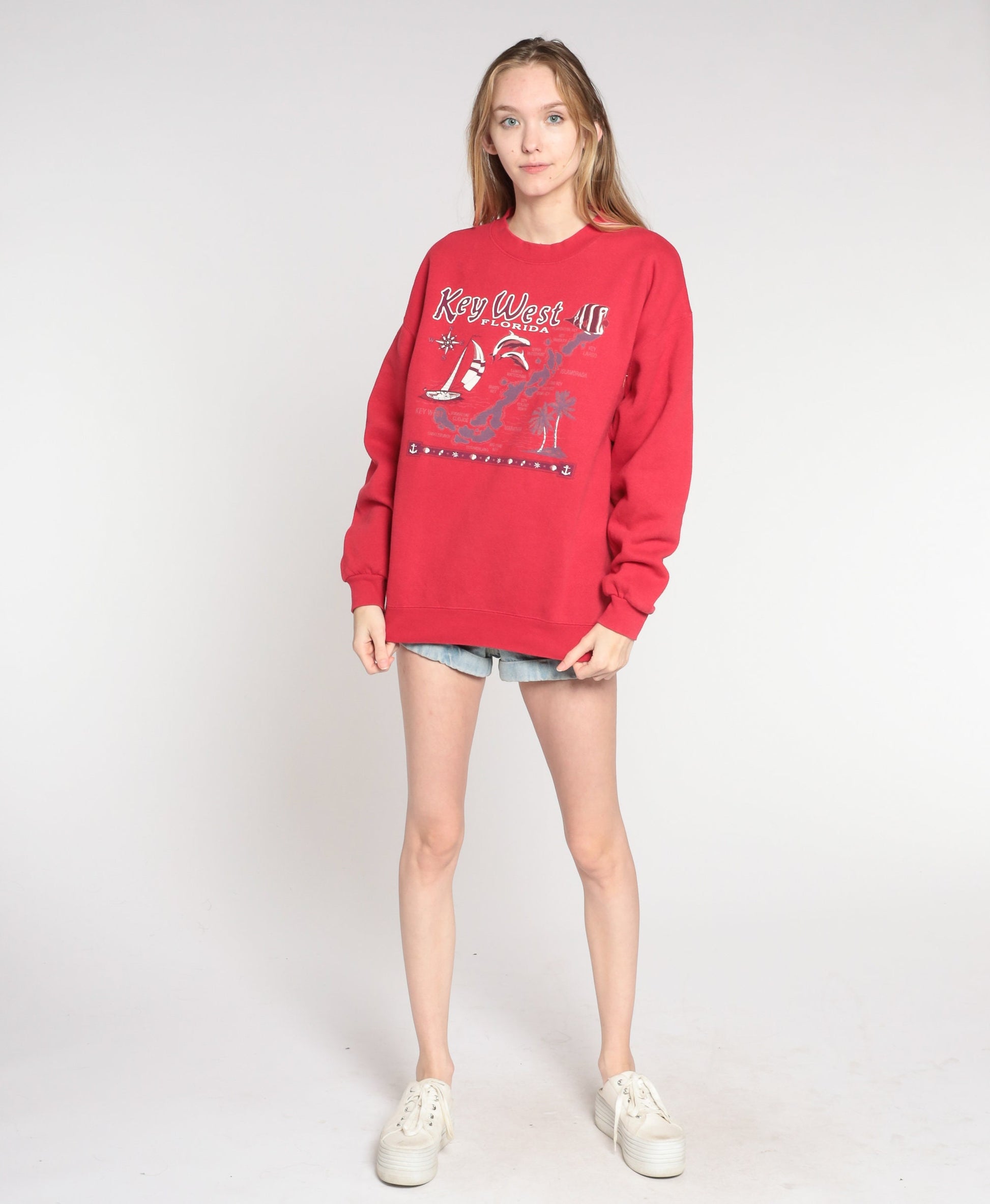 90s Lee Key West Florida Sweatshirt Red Graphic Crewneck Pullover Large L