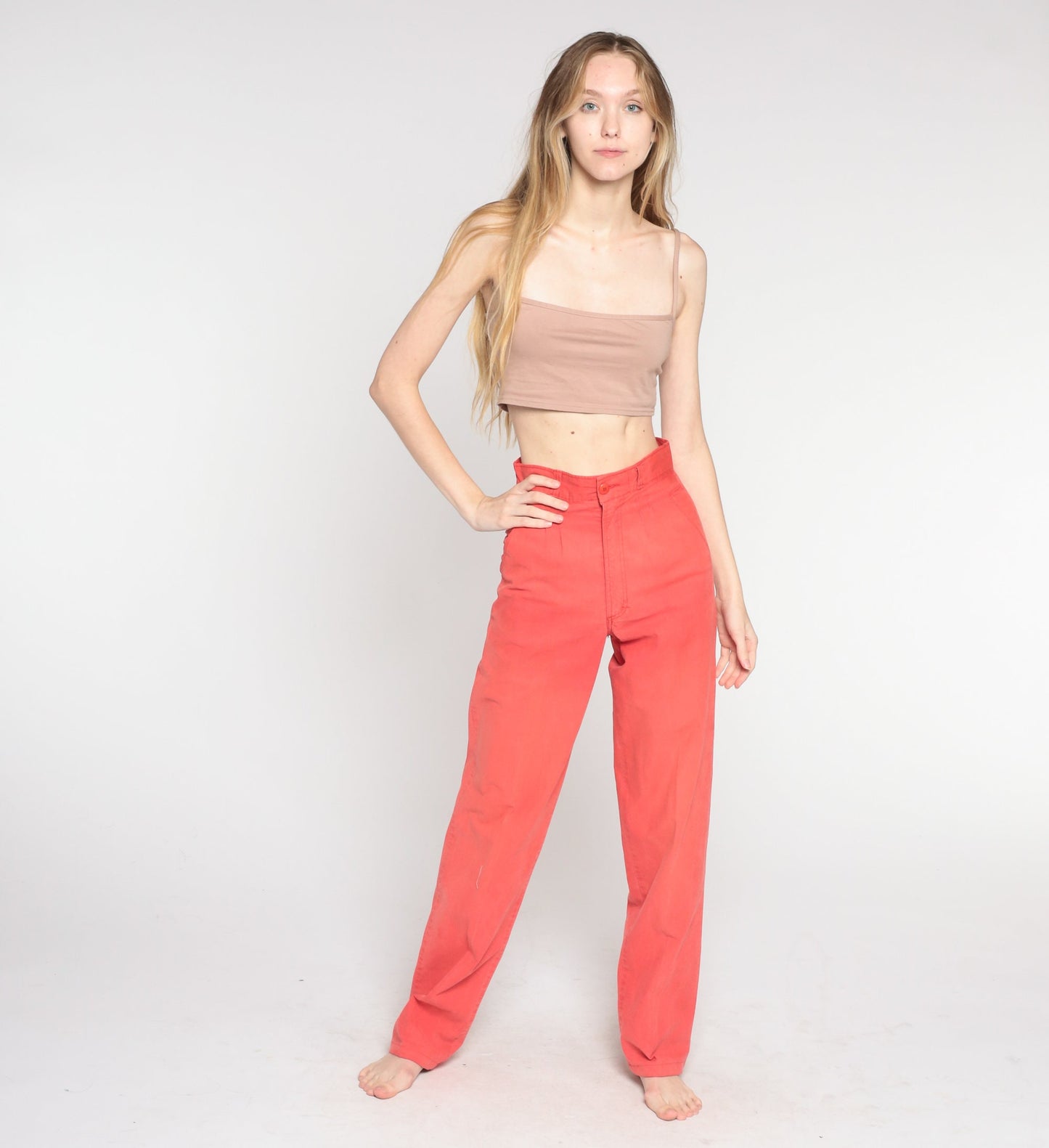 80s Rockies Red Cotton High-Waisted Tapered Trousers Extra Small Tall