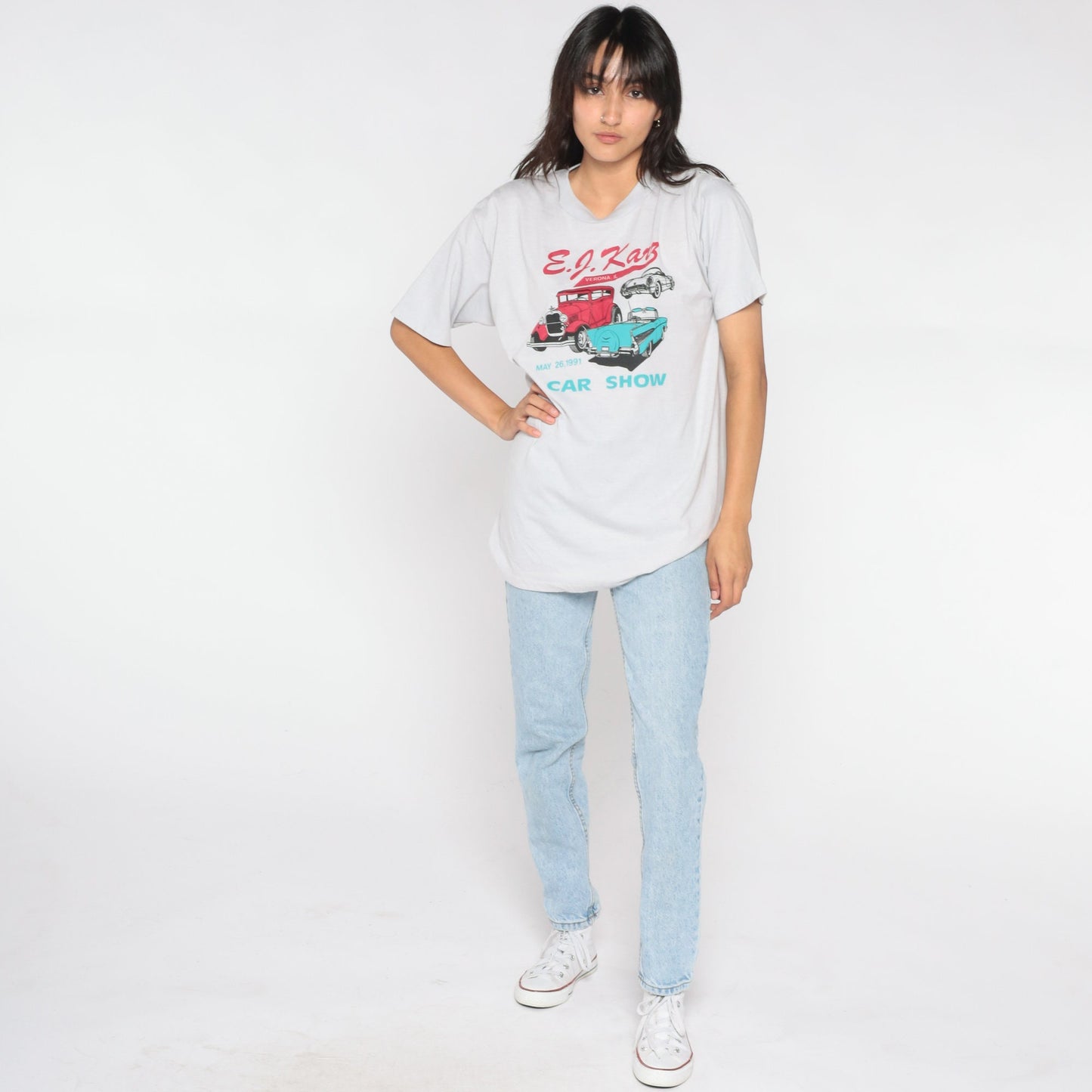 1991 EJ Karz Car Show Graphic T-Shirt Grey Single Stitch Extra Large XL