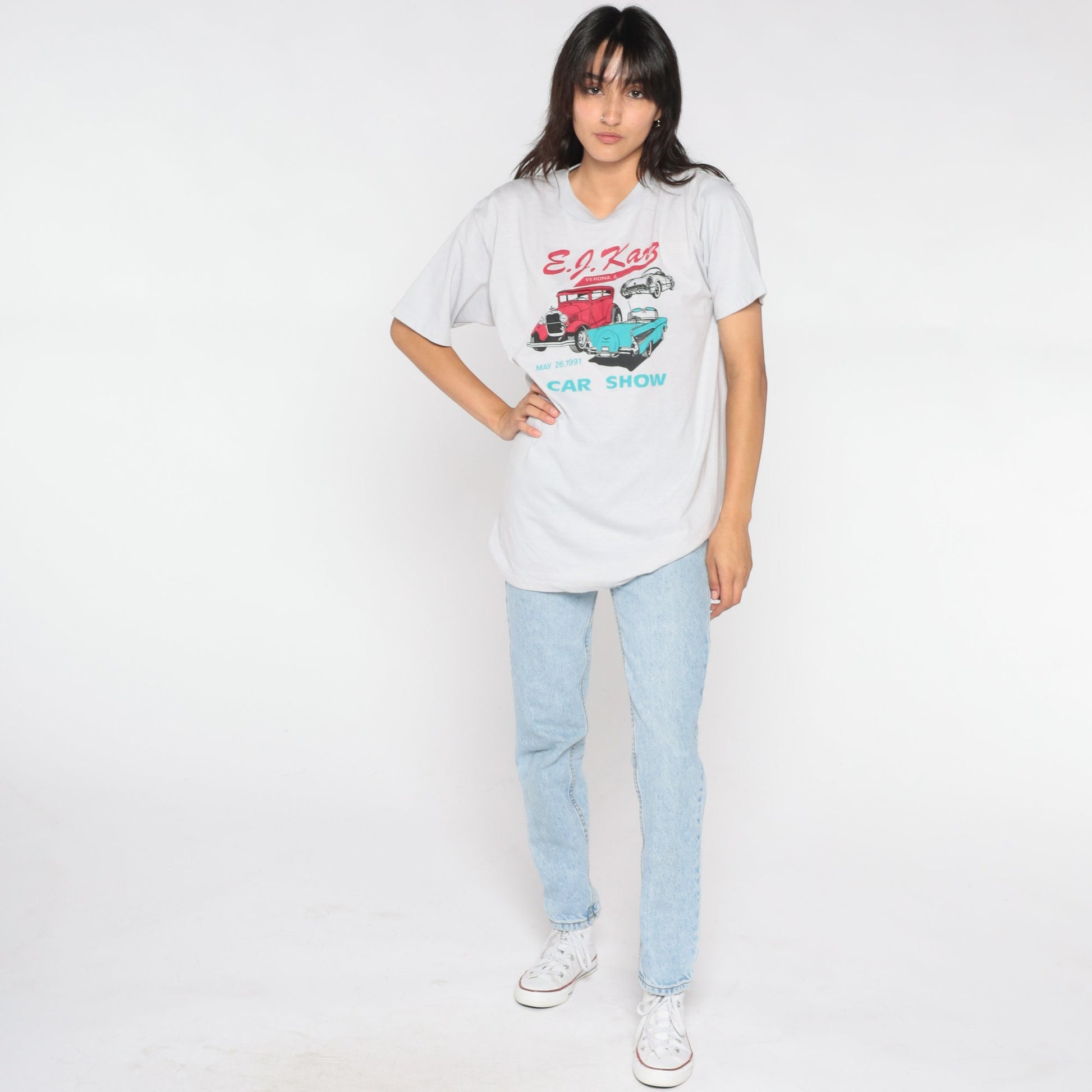 1991 EJ Karz Car Show Graphic T-Shirt Grey Single Stitch Extra Large XL