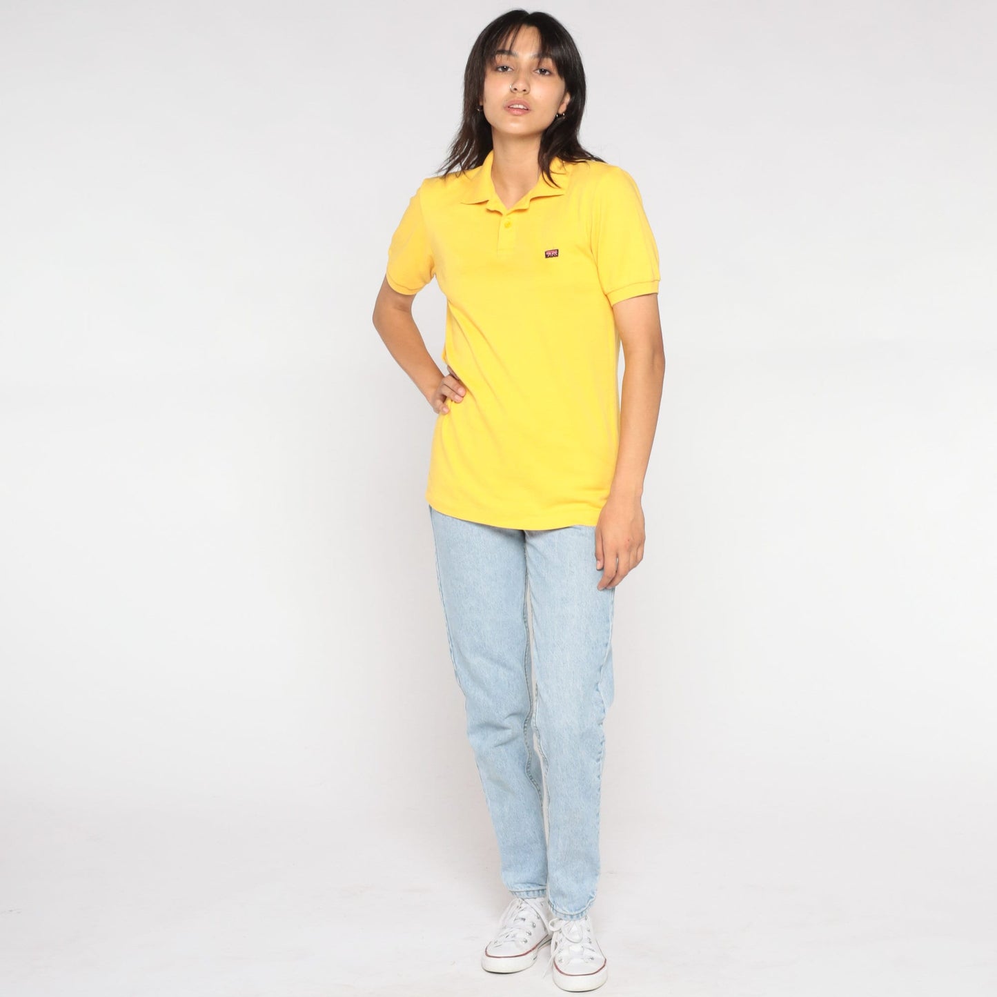80s Britannia Polo Shirt Yellow Collared Short Sleeve Men's Small