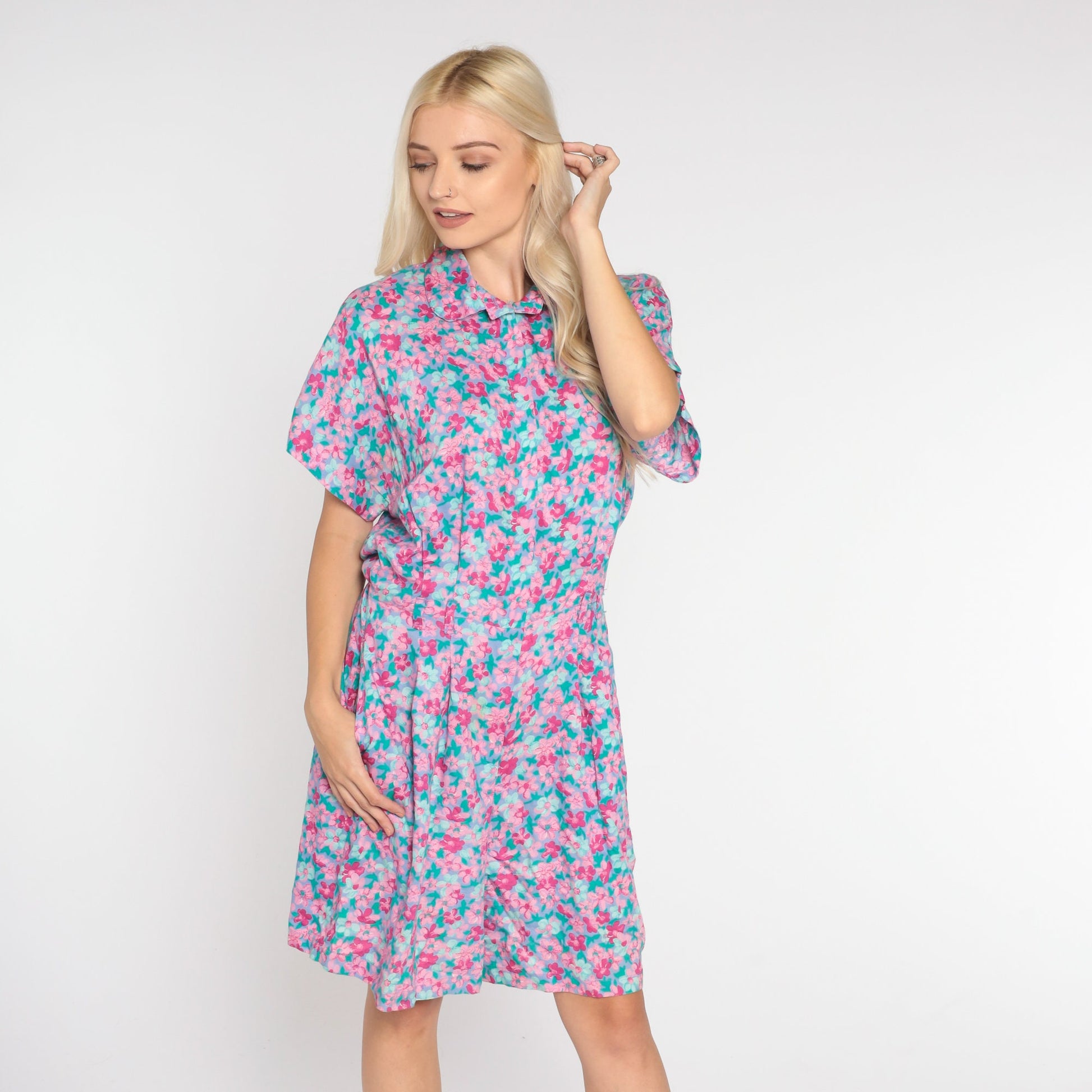 90s Floral Romper Purple Pink High-Waisted Shorts Playsuit Medium