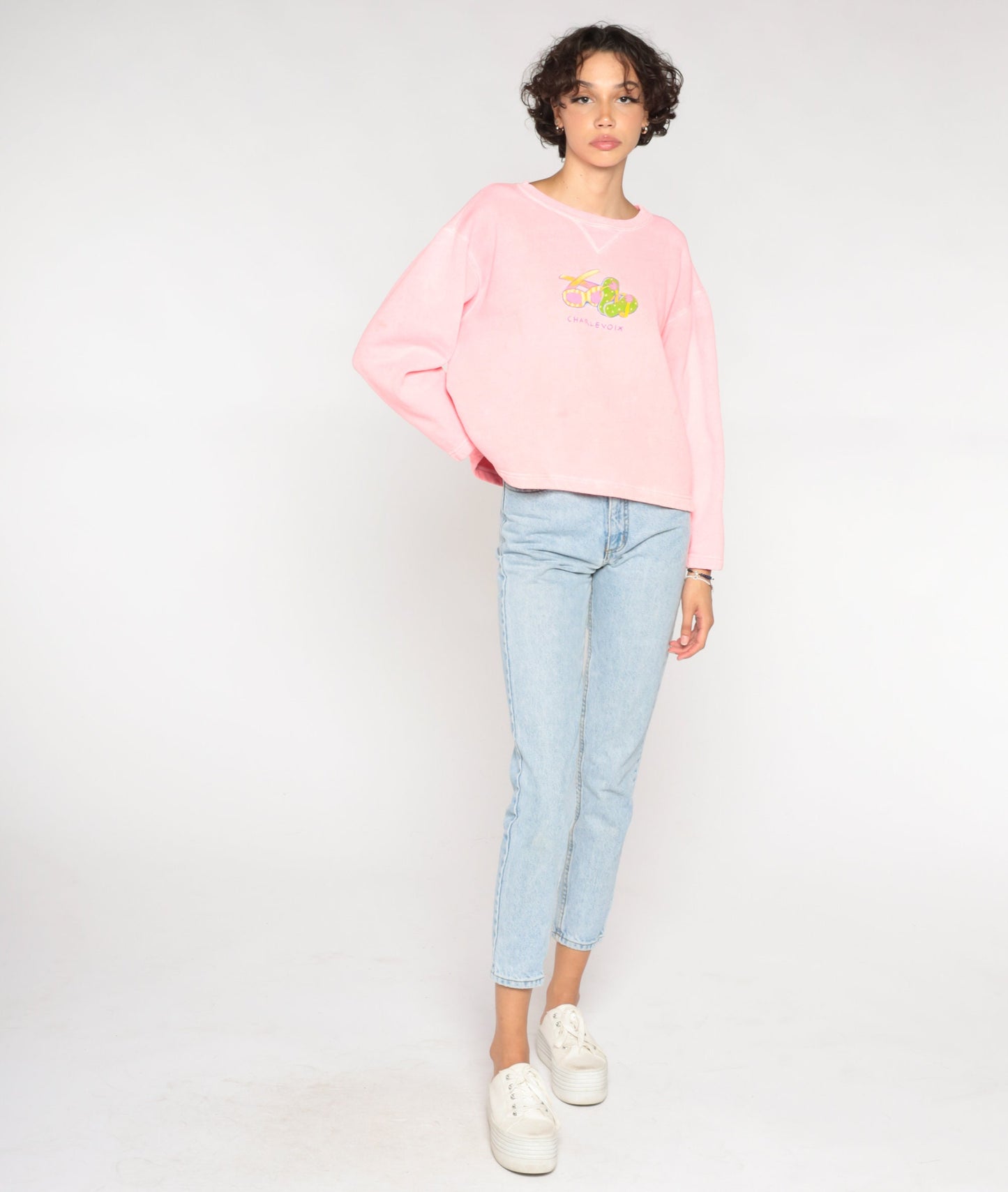 90s Charlevoix Michigan Graphic Sweatshirt Hot Pink Crewneck Medium