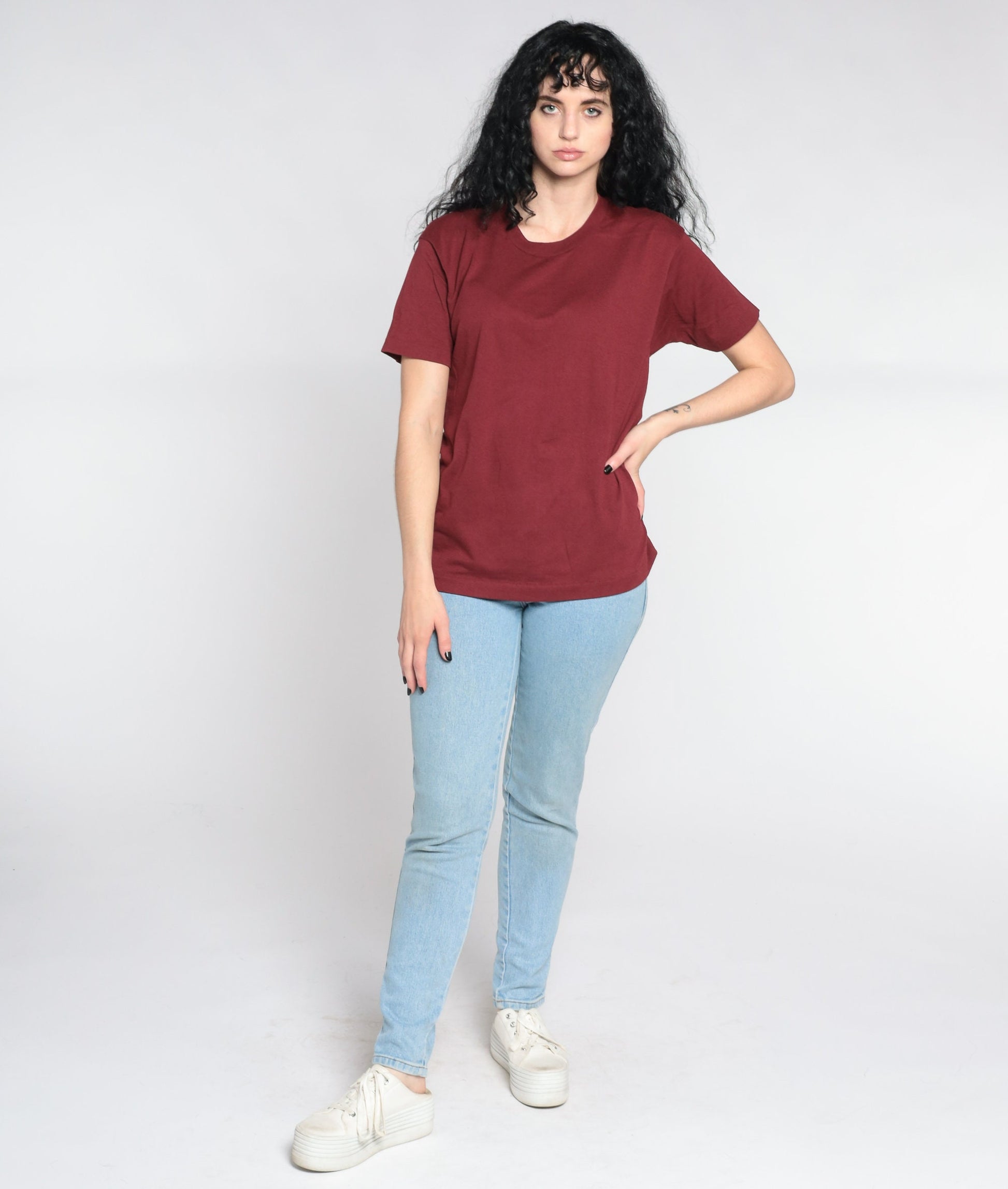 80s Screen Stars Burgundy Single Stitch T-Shirt Plain Tee Medium