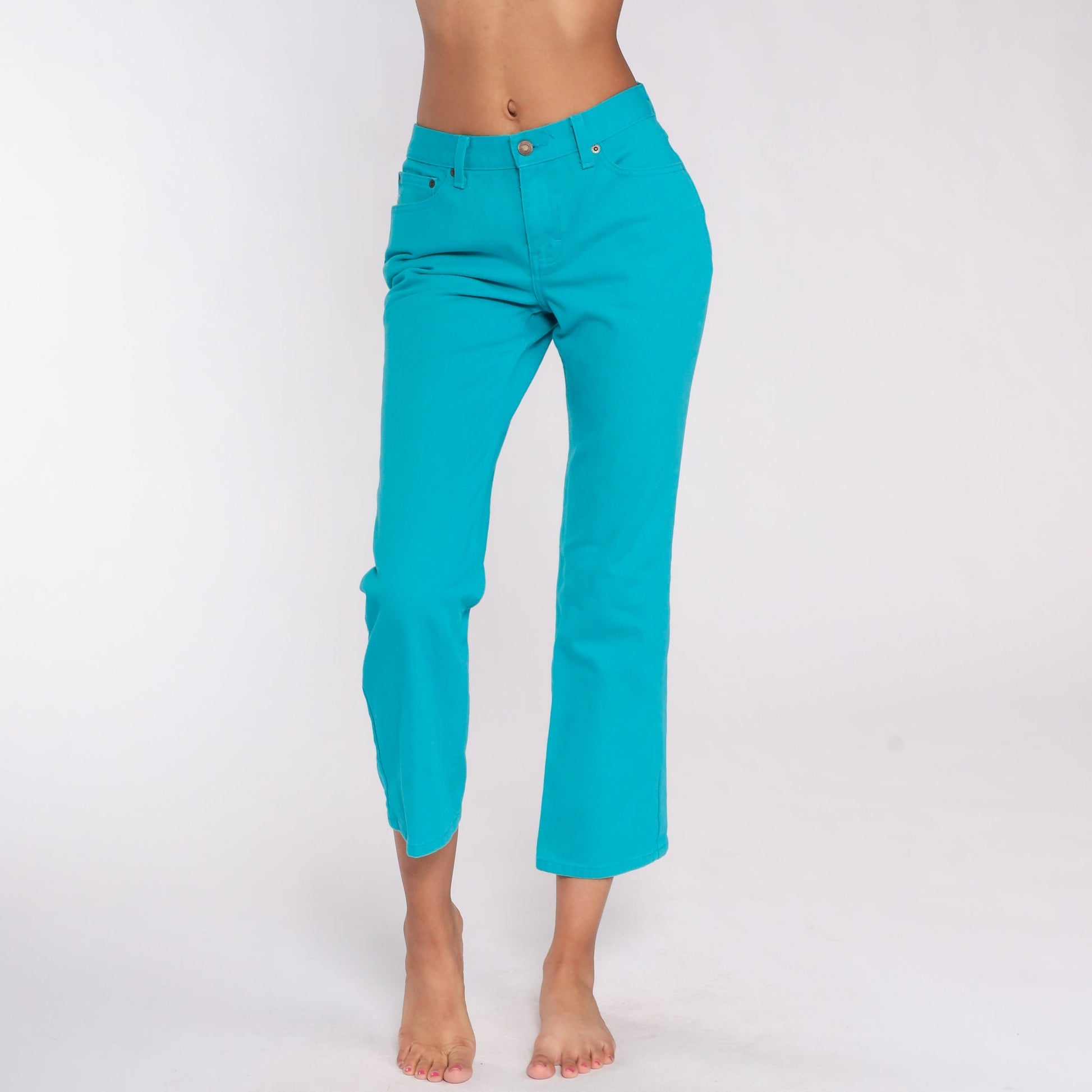 Y2K Turquoise Low Rise Bootcut Jeans Straight Leg 00s Denim Small 4