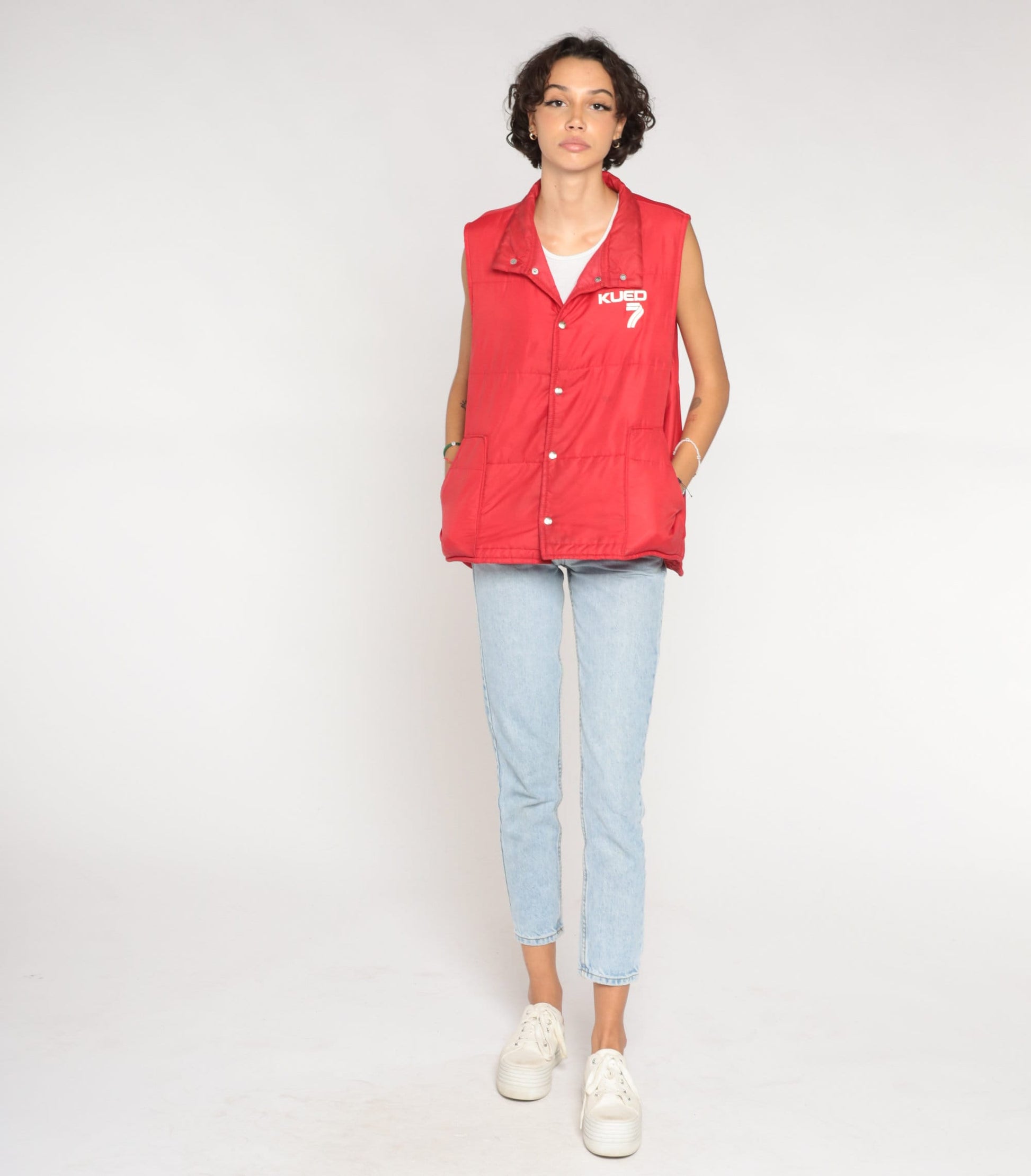 80s KUED 7 PBS Utah Red Puffer Vest Snap Front Skiwear Large